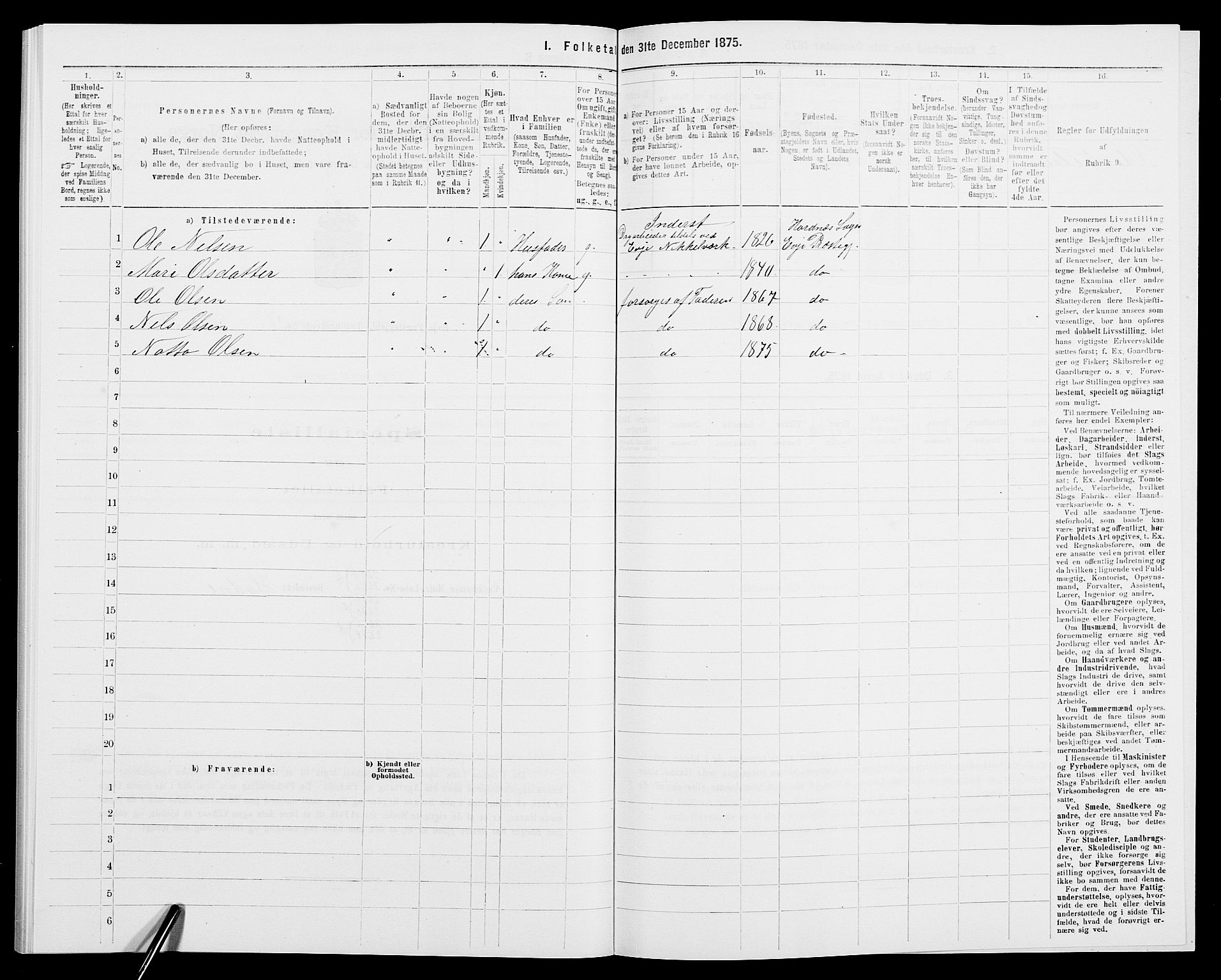 SAK, 1875 census for 0934P Evje, 1875, p. 391