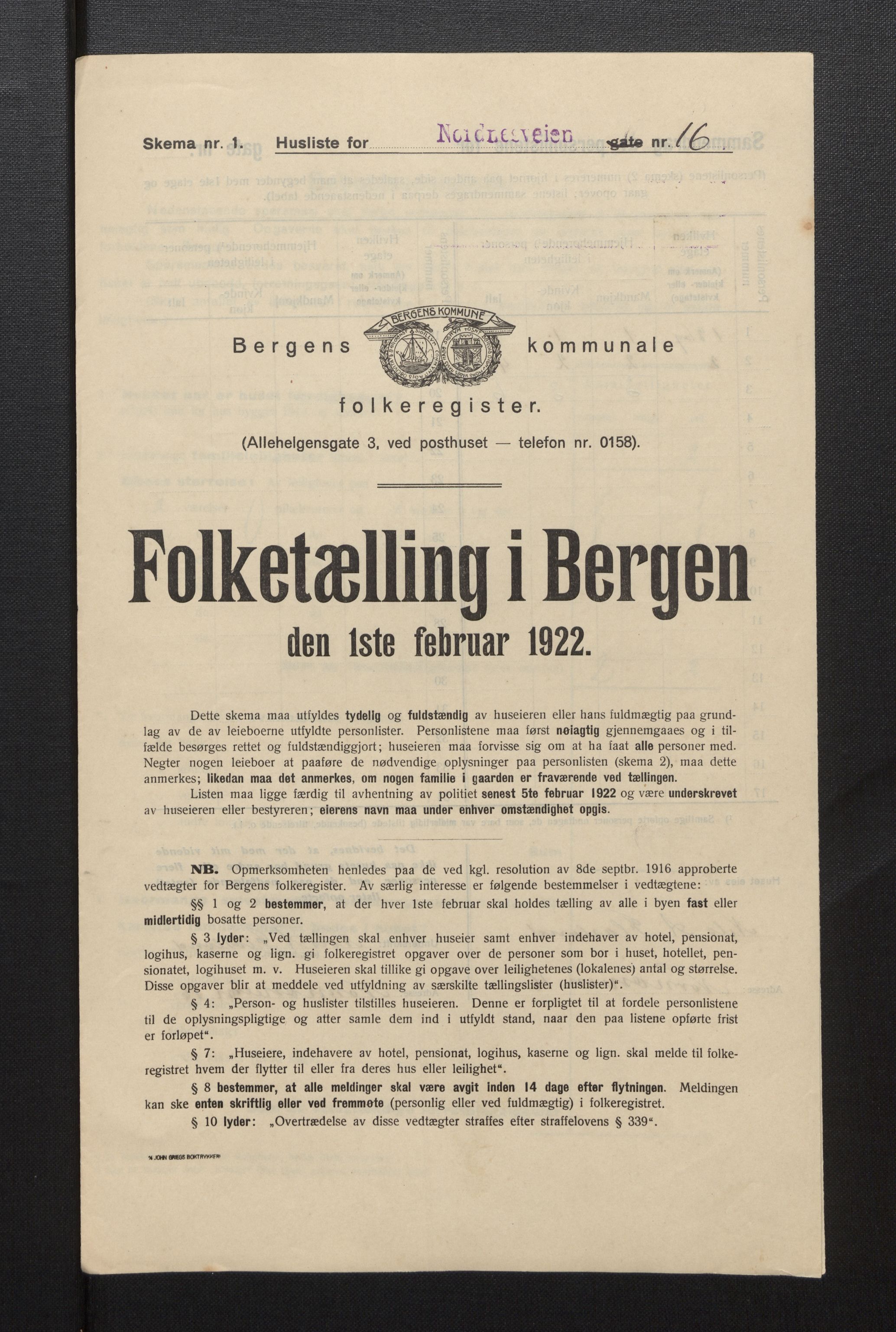 SAB, Municipal Census 1922 for Bergen, 1922, p. 27974