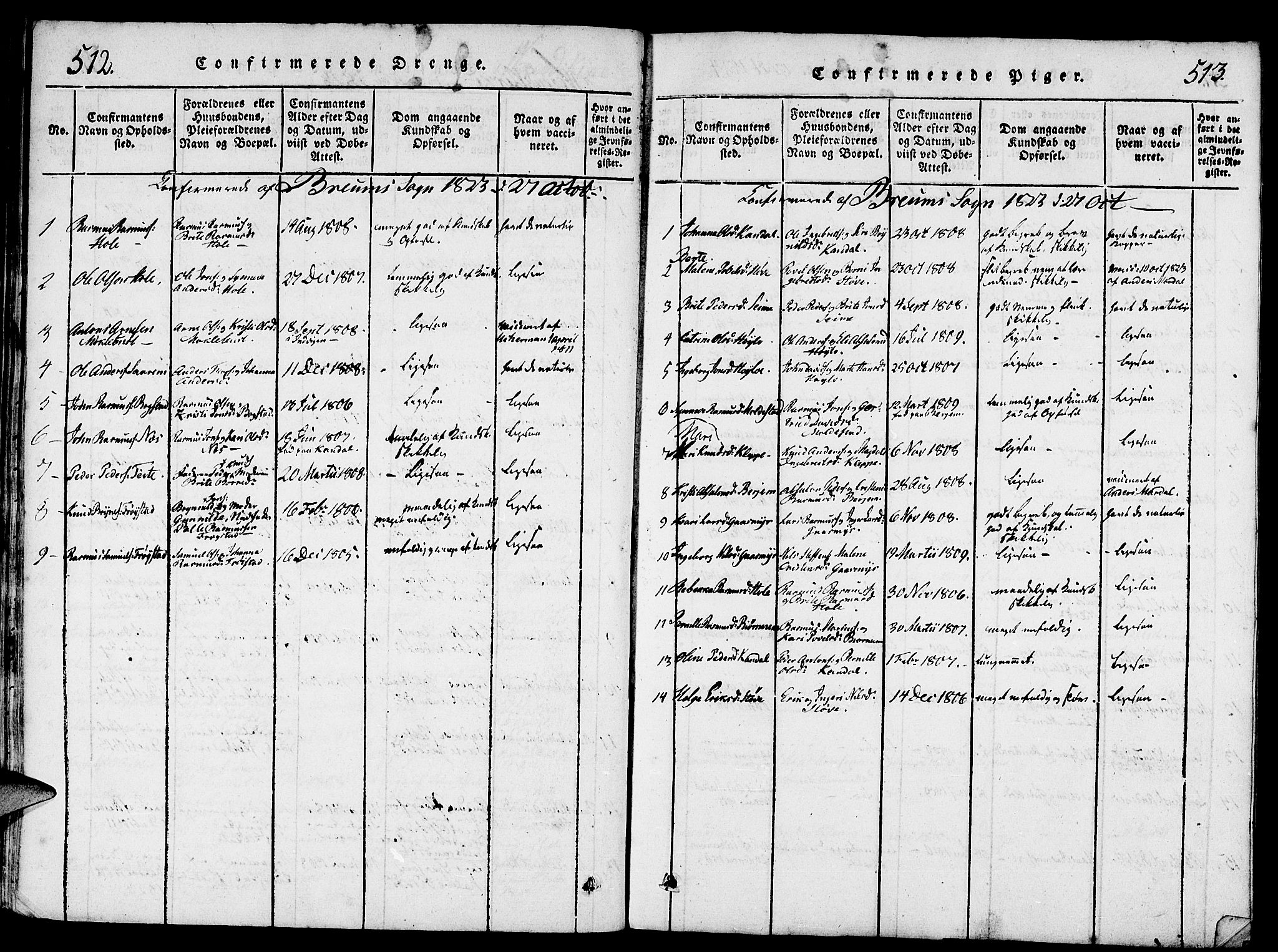 Gloppen sokneprestembete, SAB/A-80101/H/Haa/Haaa/L0006: Parish register (official) no. A 6, 1816-1826, p. 512-513