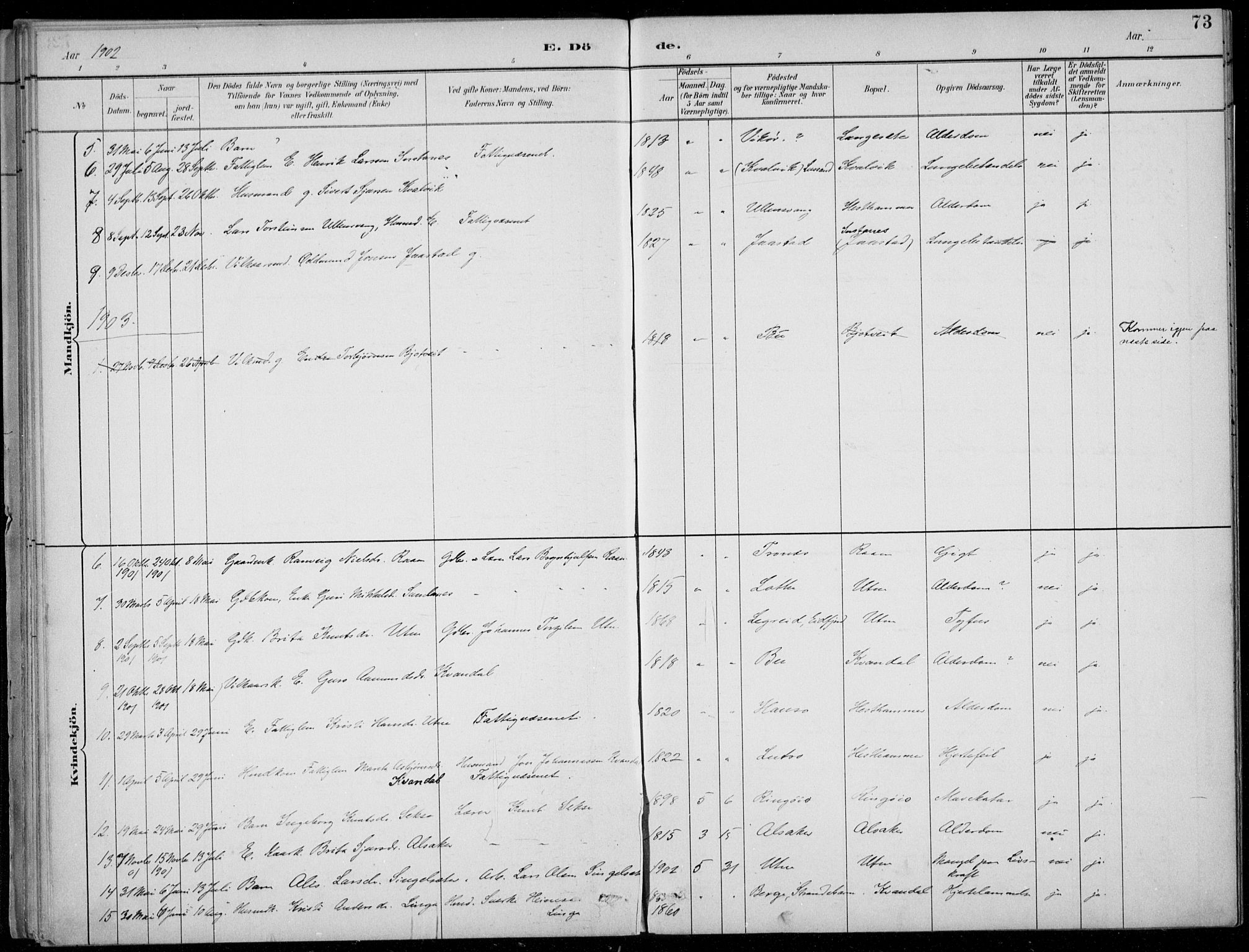 Ullensvang sokneprestembete, SAB/A-78701/H/Haa: Parish register (official) no. E  3, 1883-1916, p. 73