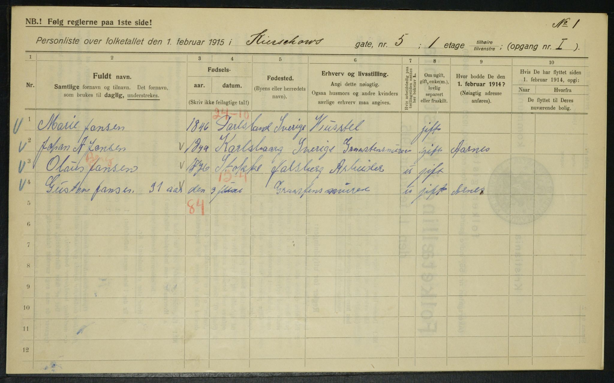 OBA, Municipal Census 1915 for Kristiania, 1915, p. 48974