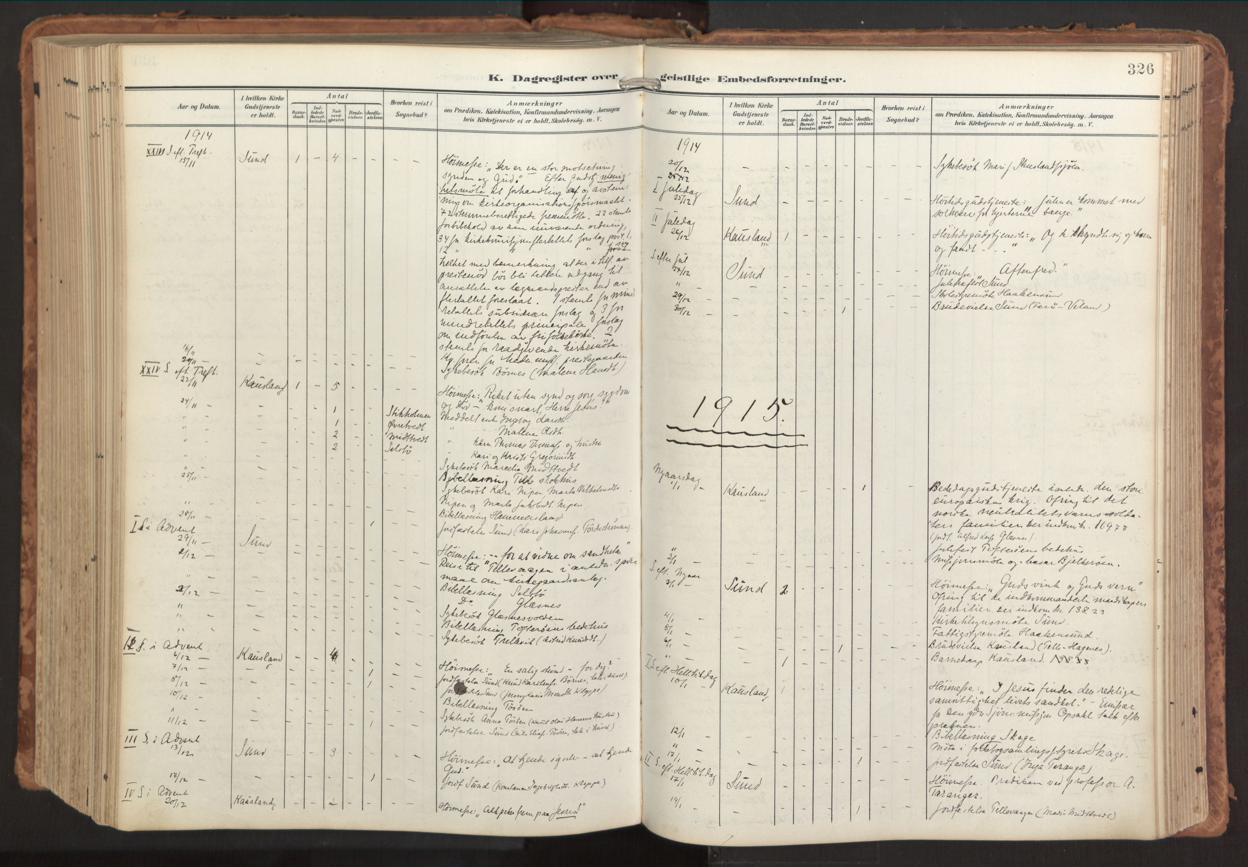 Sund sokneprestembete, AV/SAB-A-99930: Parish register (official) no. B 2, 1907-1926, p. 326