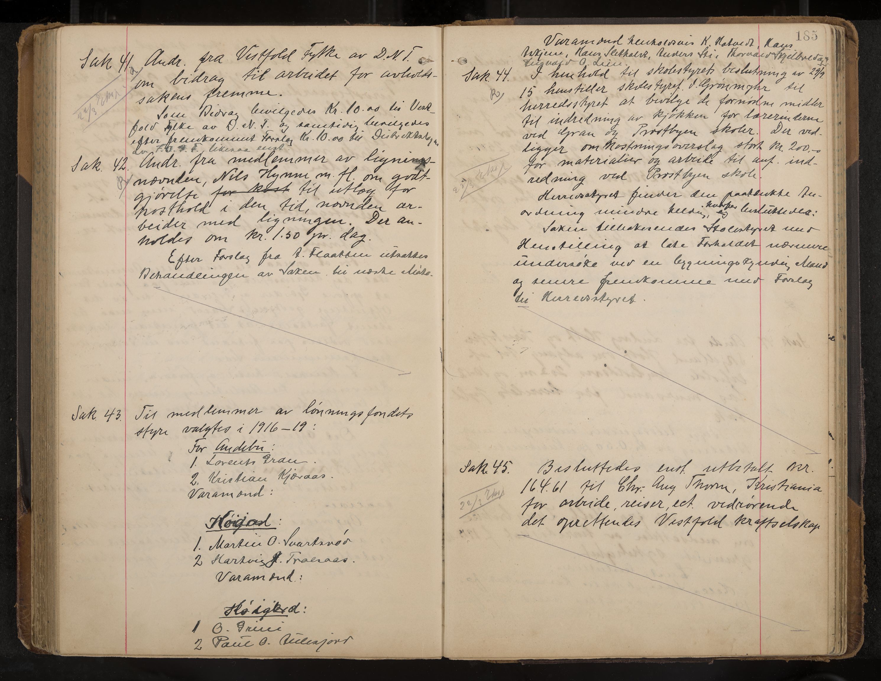 Andebu formannskap og sentraladministrasjon, IKAK/0719021-1/A/Aa/L0004: Møtebok, 1908-1917, p. 185