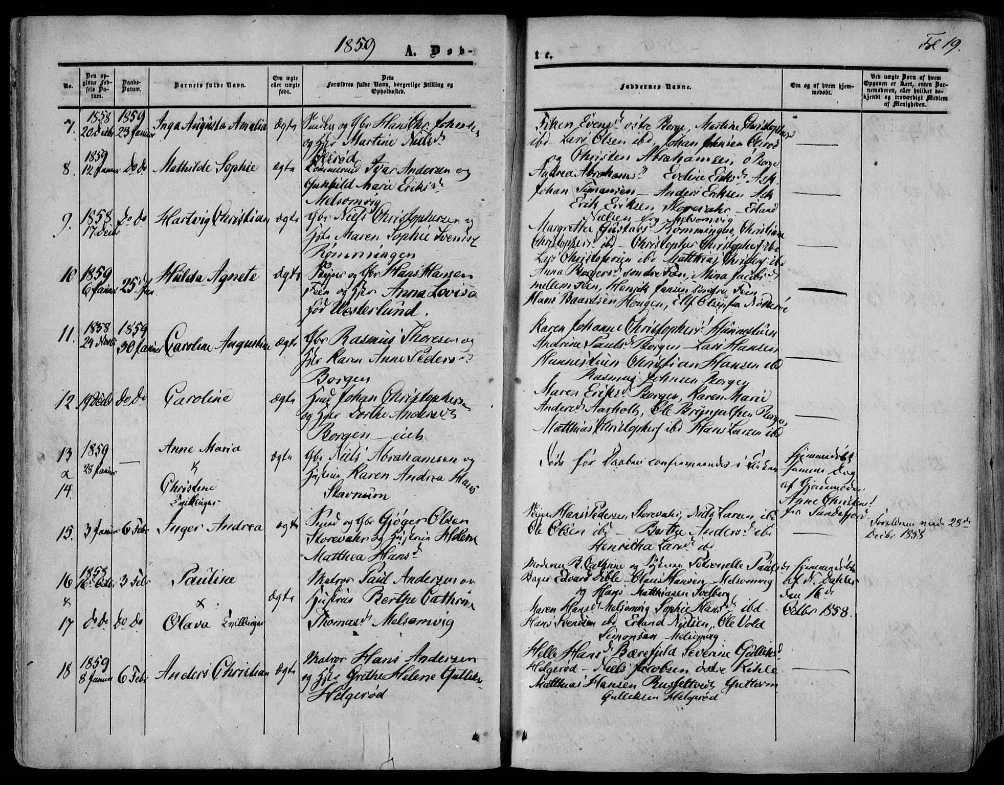 Stokke kirkebøker, AV/SAKO-A-320/F/Fa/L0008: Parish register (official) no. I 8, 1858-1871, p. 19