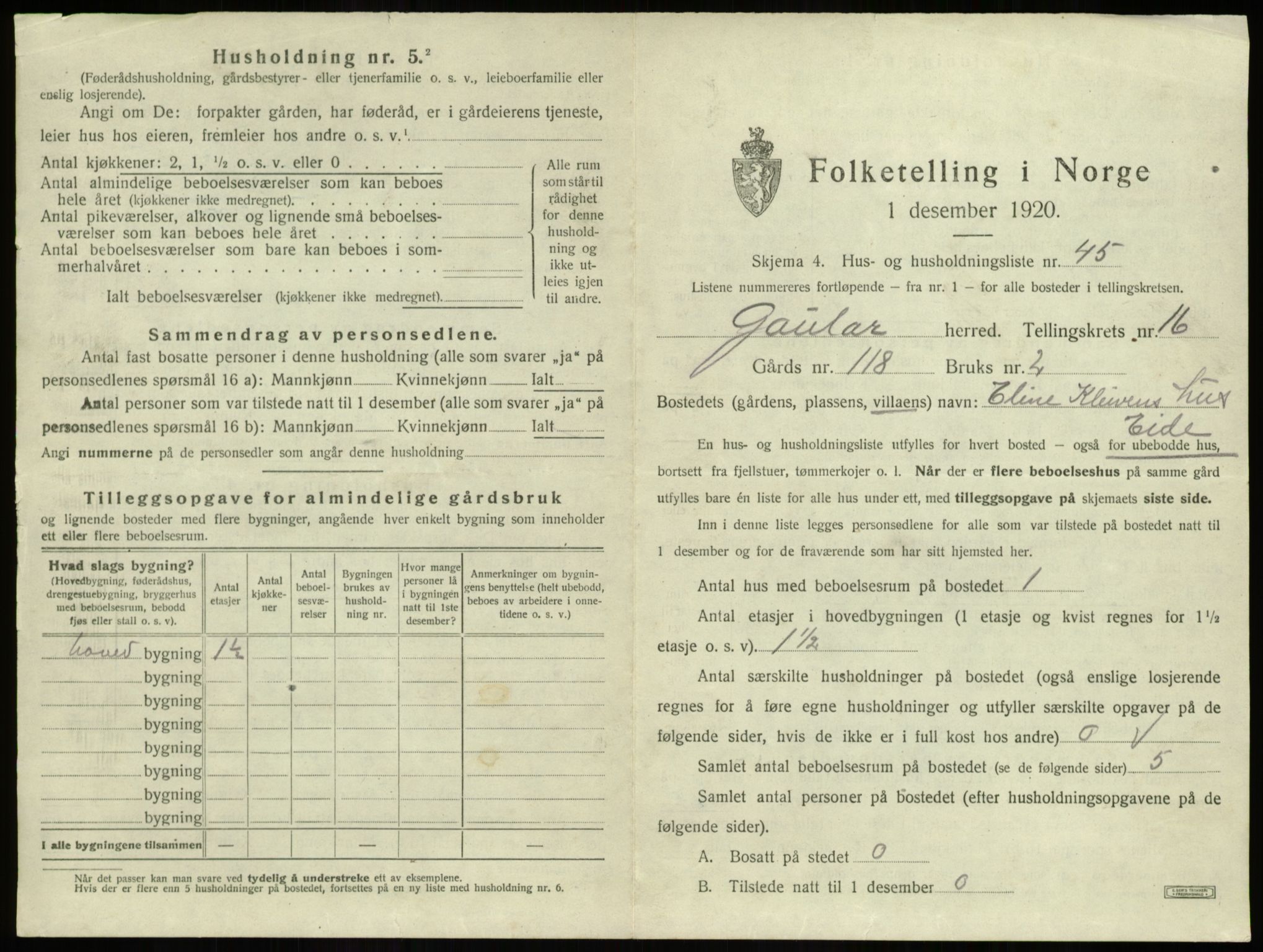 SAB, 1920 census for Gaular, 1920, p. 1193