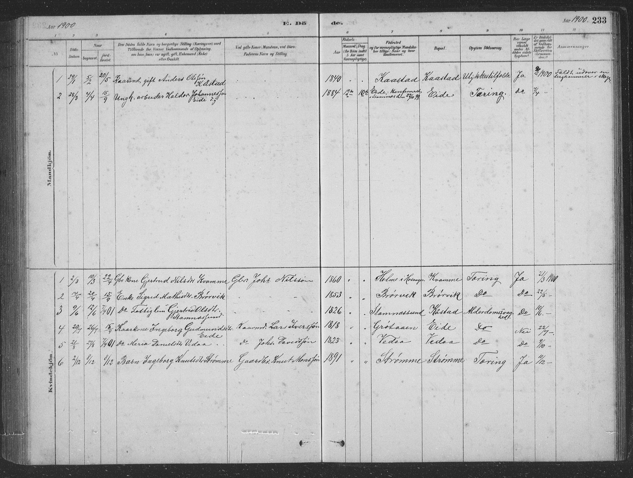 Vaksdal Sokneprestembete, AV/SAB-A-78901/H/Hab: Parish register (copy) no. D 1, 1878-1939, p. 233