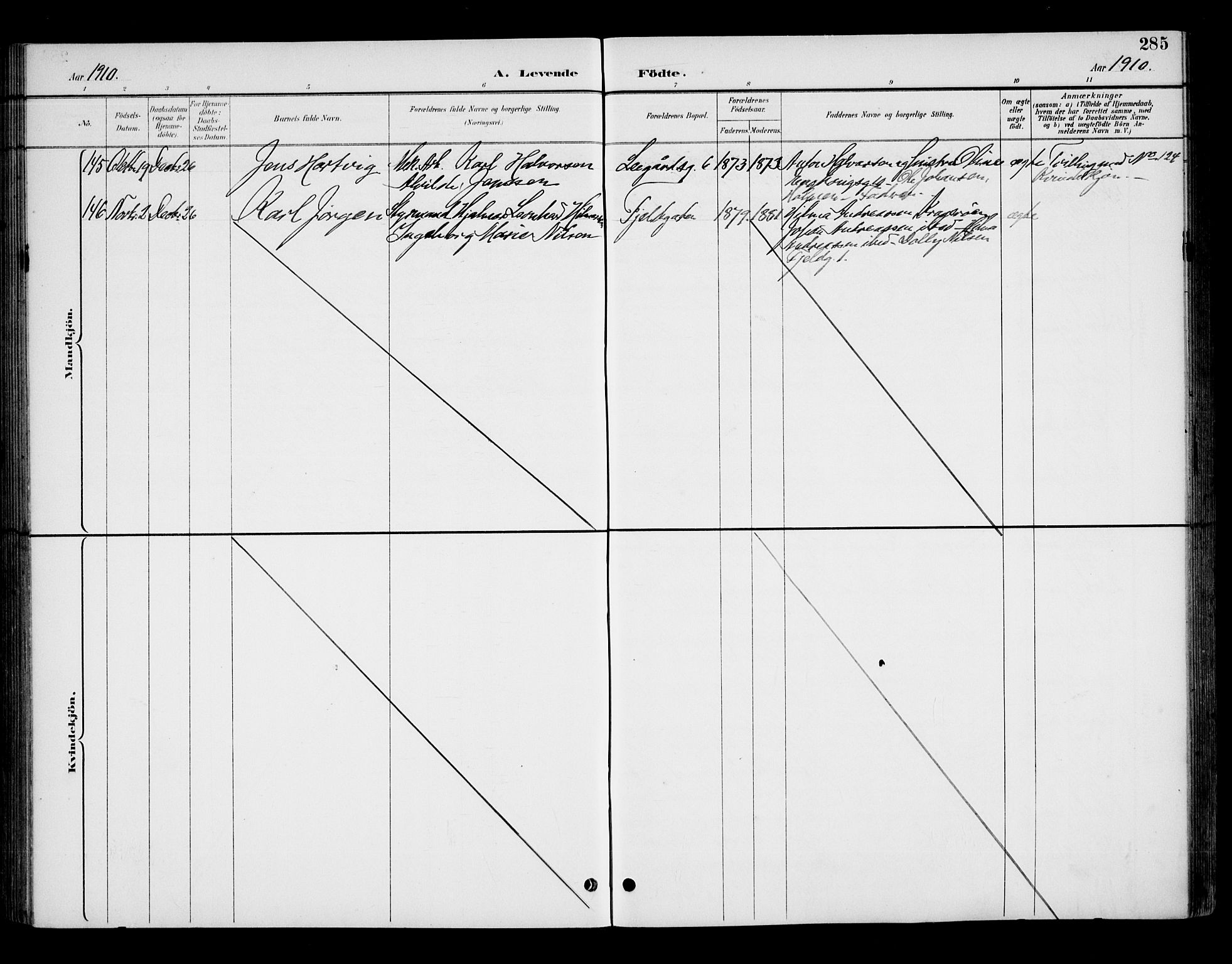 Fredrikstad domkirkes prestekontor Kirkebøker, AV/SAO-A-10906/G/Ga/L0002: Parish register (copy) no. 2, 1894-1918, p. 285