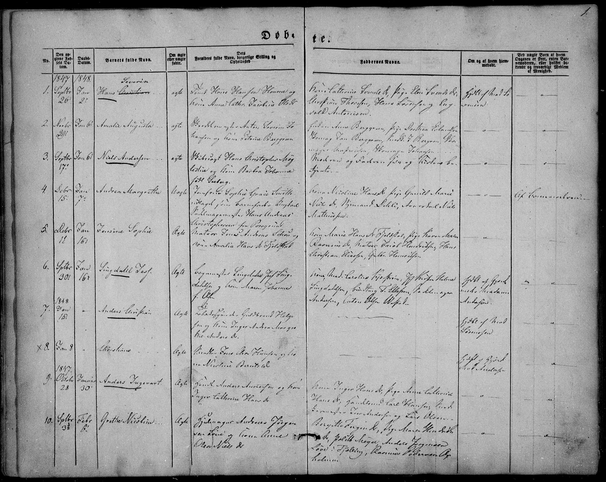 Larvik kirkebøker, SAKO/A-352/F/Fa/L0003: Parish register (official) no. I 3, 1848-1856, p. 1