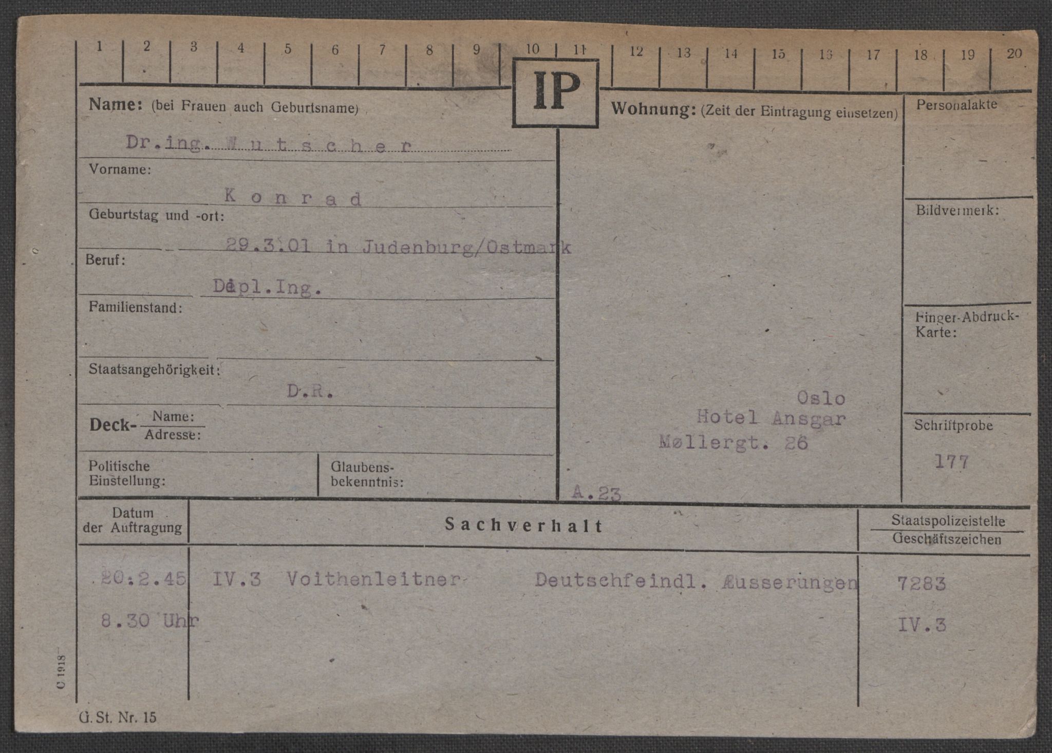 Befehlshaber der Sicherheitspolizei und des SD, RA/RAFA-5969/E/Ea/Eaa/L0010: Register over norske fanger i Møllergata 19: Sø-Å, 1940-1945, p. 1148