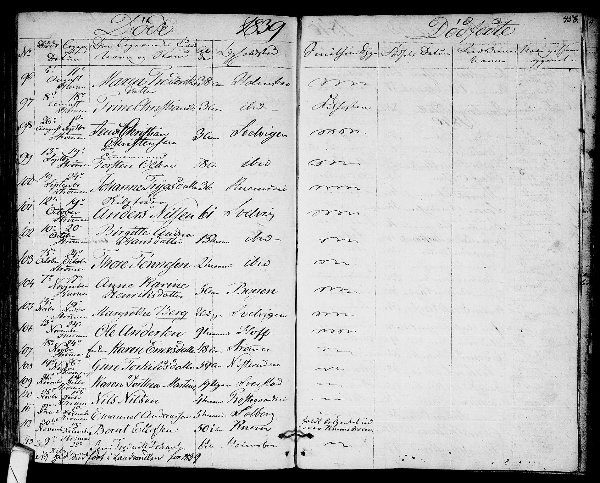 Hurum kirkebøker, AV/SAKO-A-229/F/Fa/L0010: Parish register (official) no. 10, 1827-1846, p. 458