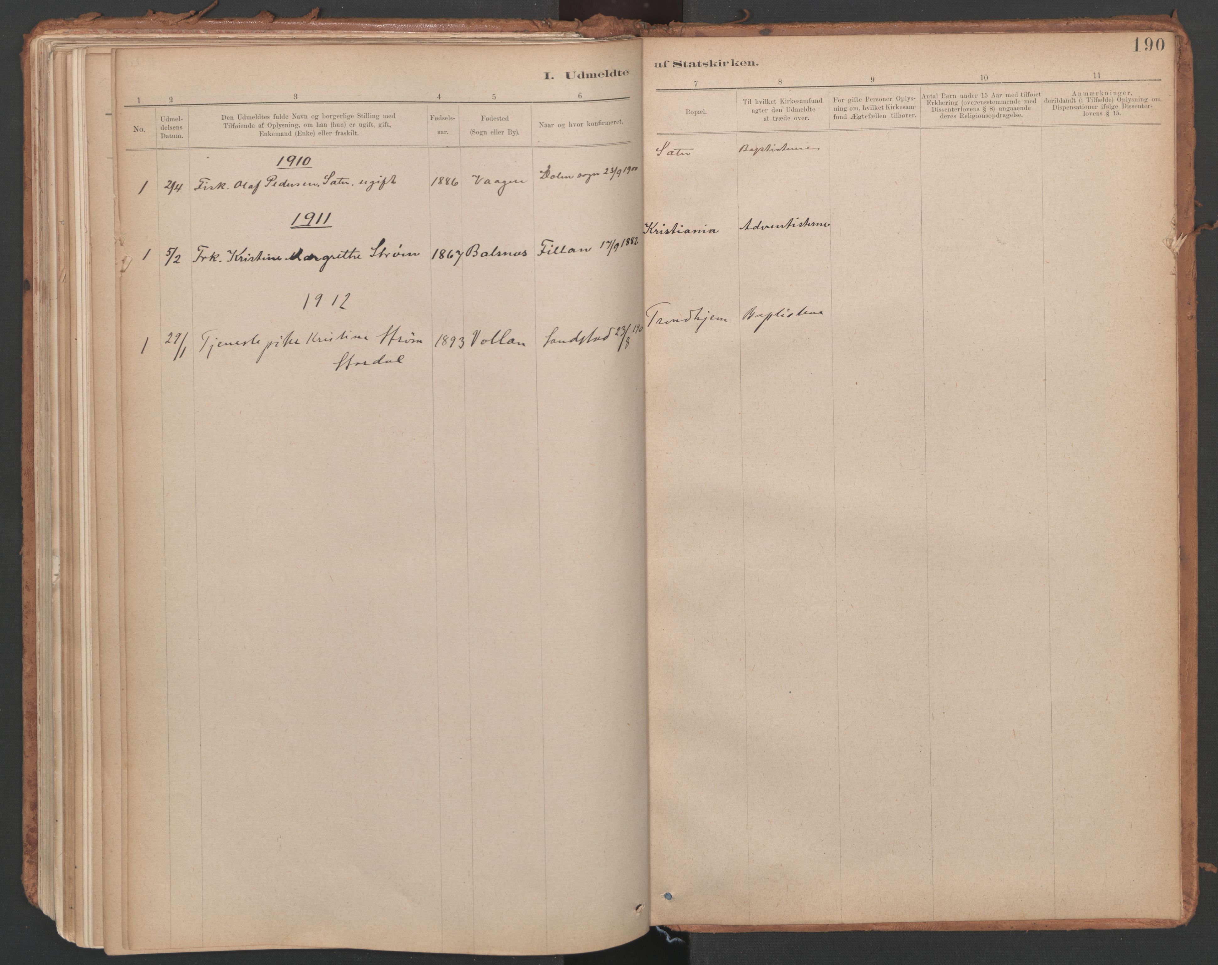 Ministerialprotokoller, klokkerbøker og fødselsregistre - Sør-Trøndelag, SAT/A-1456/639/L0572: Parish register (official) no. 639A01, 1890-1920, p. 190