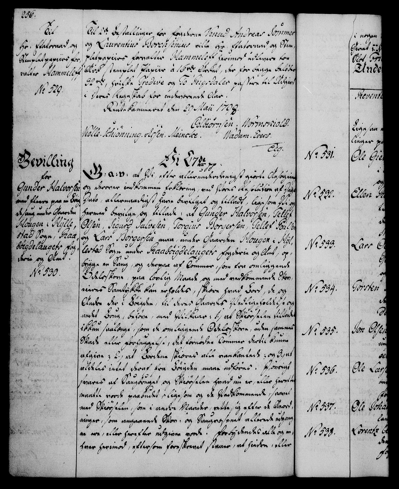 Rentekammeret, Kammerkanselliet, AV/RA-EA-3111/G/Gg/Gga/L0016: Norsk ekspedisjonsprotokoll med register (merket RK 53.16), 1794-1800, p. 256