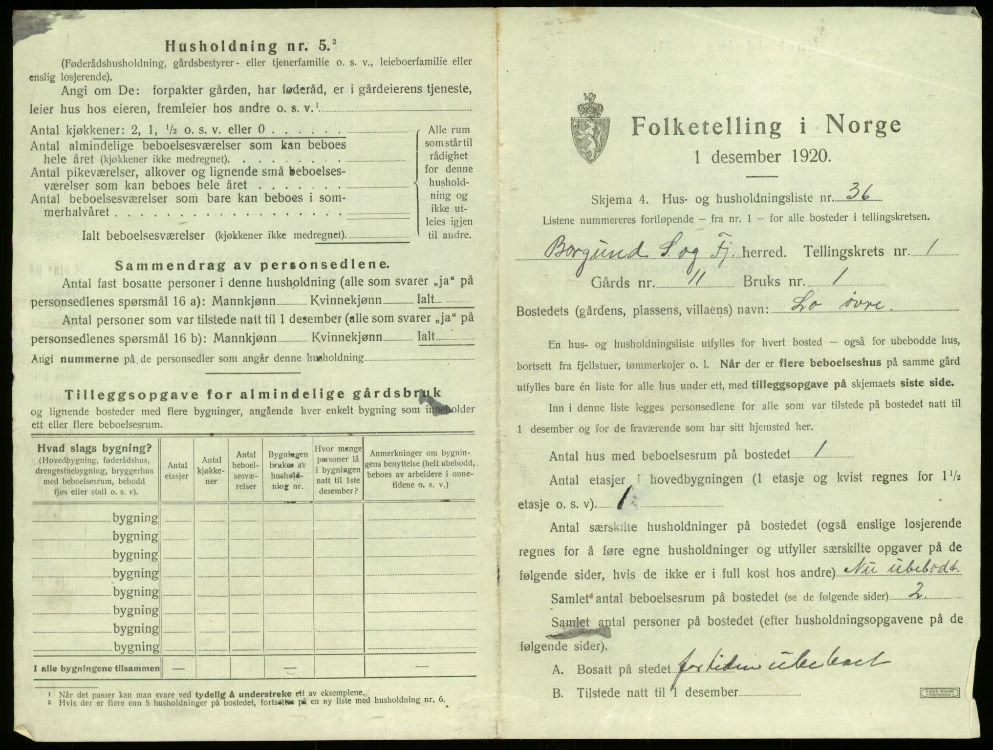 SAB, 1920 census for Borgund, 1920, p. 88