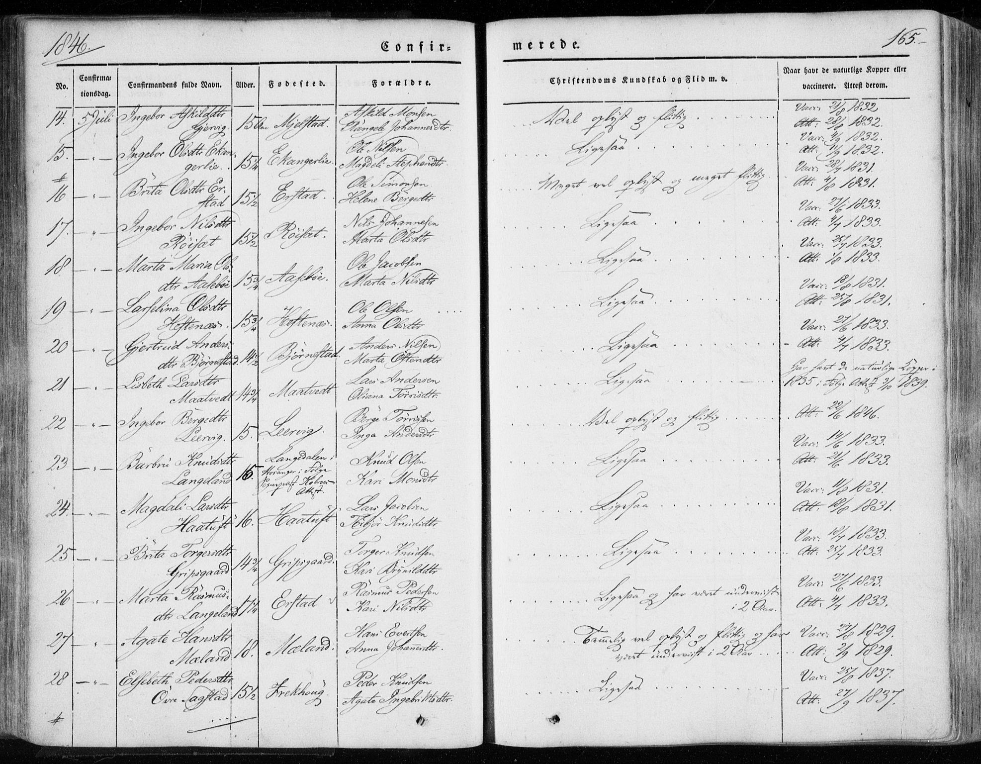 Hamre sokneprestembete, AV/SAB-A-75501/H/Ha/Haa/Haaa/L0013: Parish register (official) no. A 13, 1846-1857, p. 165