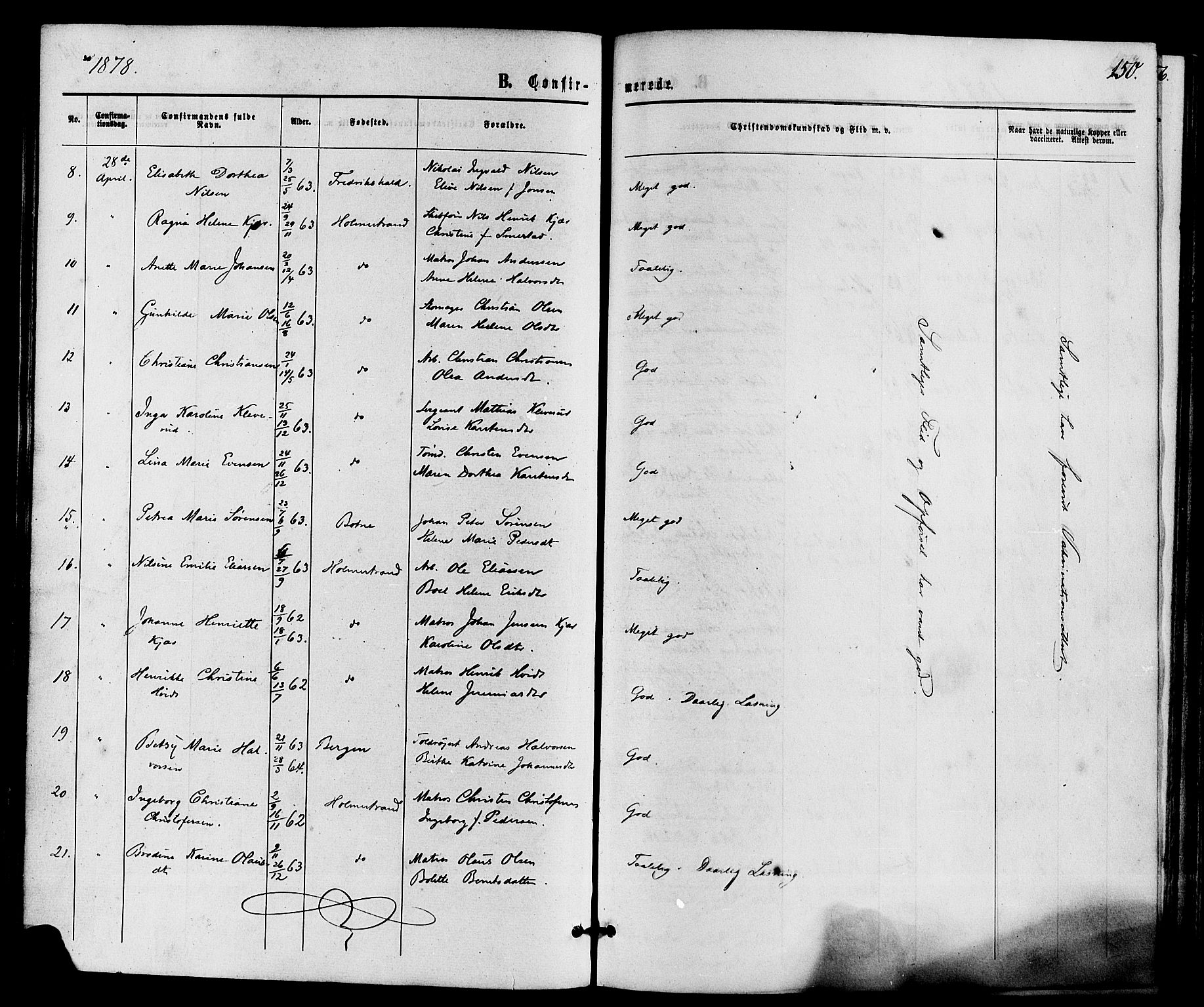 Holmestrand kirkebøker, AV/SAKO-A-346/F/Fa/L0003: Parish register (official) no. 3, 1867-1879, p. 150