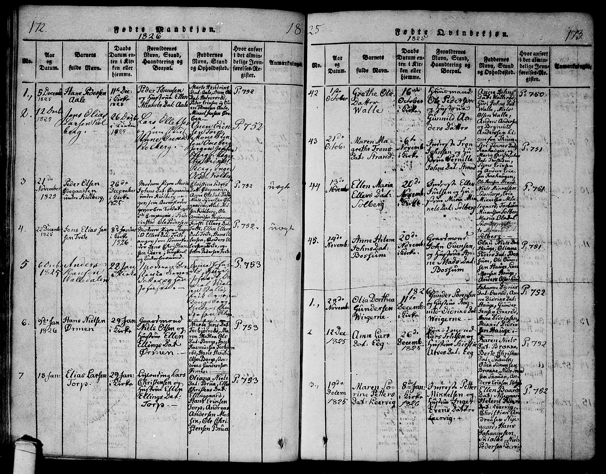 Onsøy prestekontor Kirkebøker, SAO/A-10914/F/Fa/L0002: Parish register (official) no. I 2, 1814-1840, p. 172-173