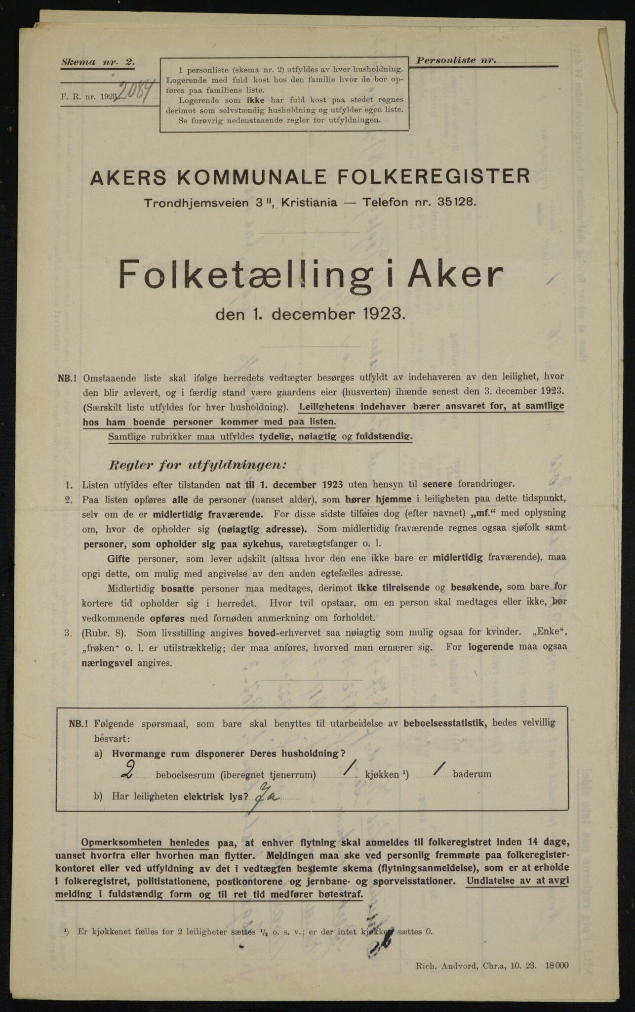 , Municipal Census 1923 for Aker, 1923, p. 21462