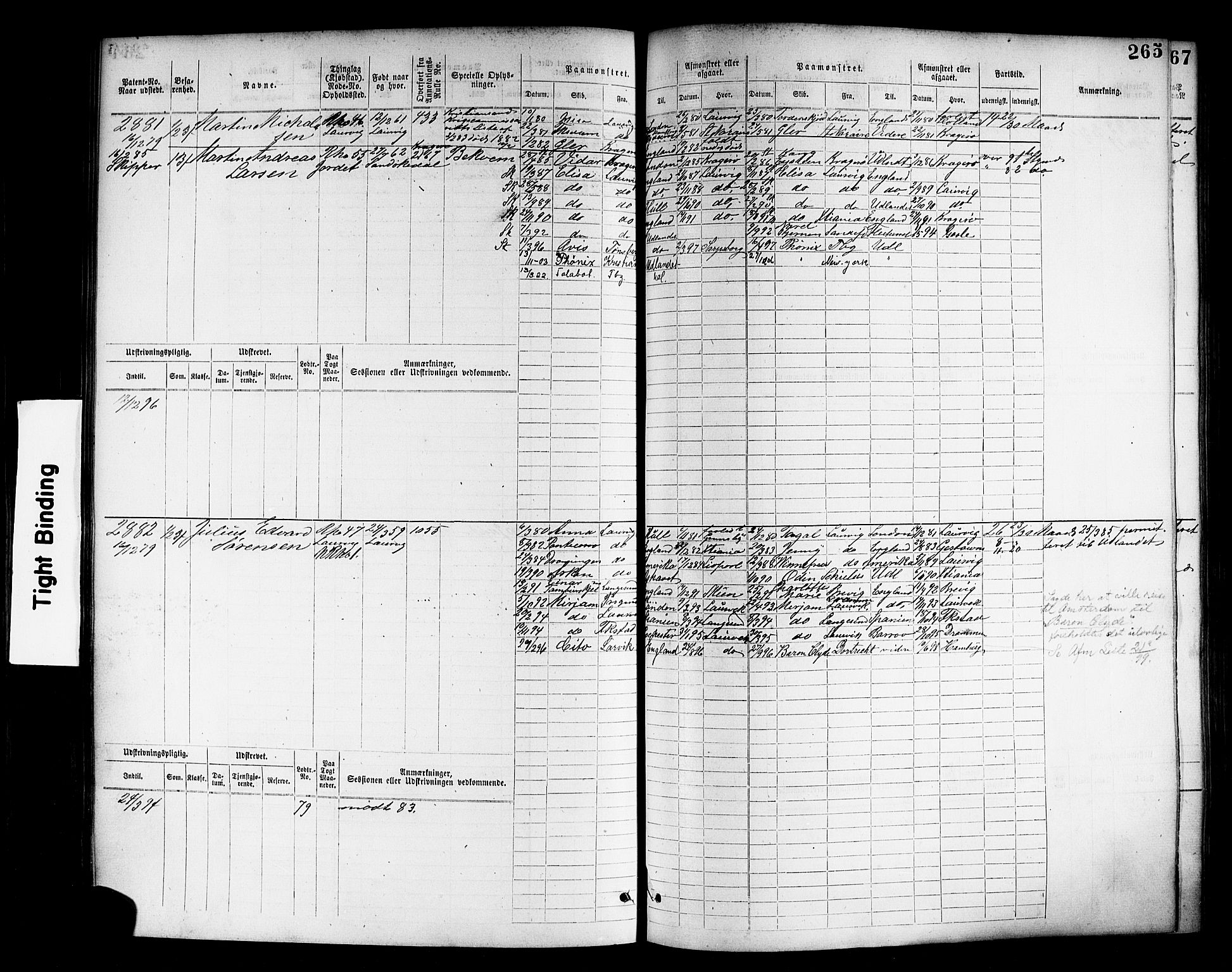 Larvik innrulleringskontor, AV/SAKO-A-787/F/Fc/L0008: Hovedrulle, 1876-1886, p. 268