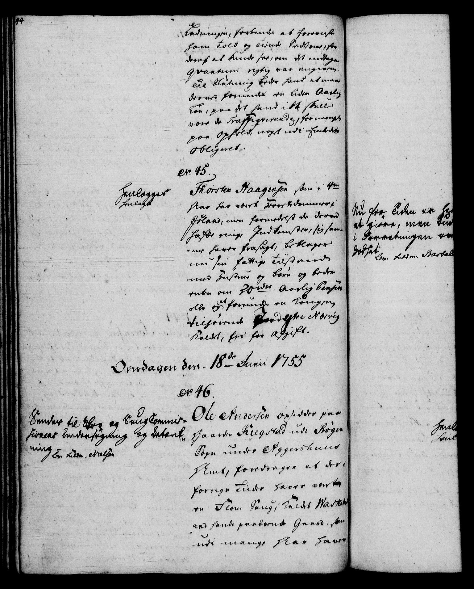 Rentekammeret, Kammerkanselliet, RA/EA-3111/G/Gh/Gha/L0033: Norsk ekstraktmemorialprotokoll (merket RK 53.78), 1755-1756, p. 44