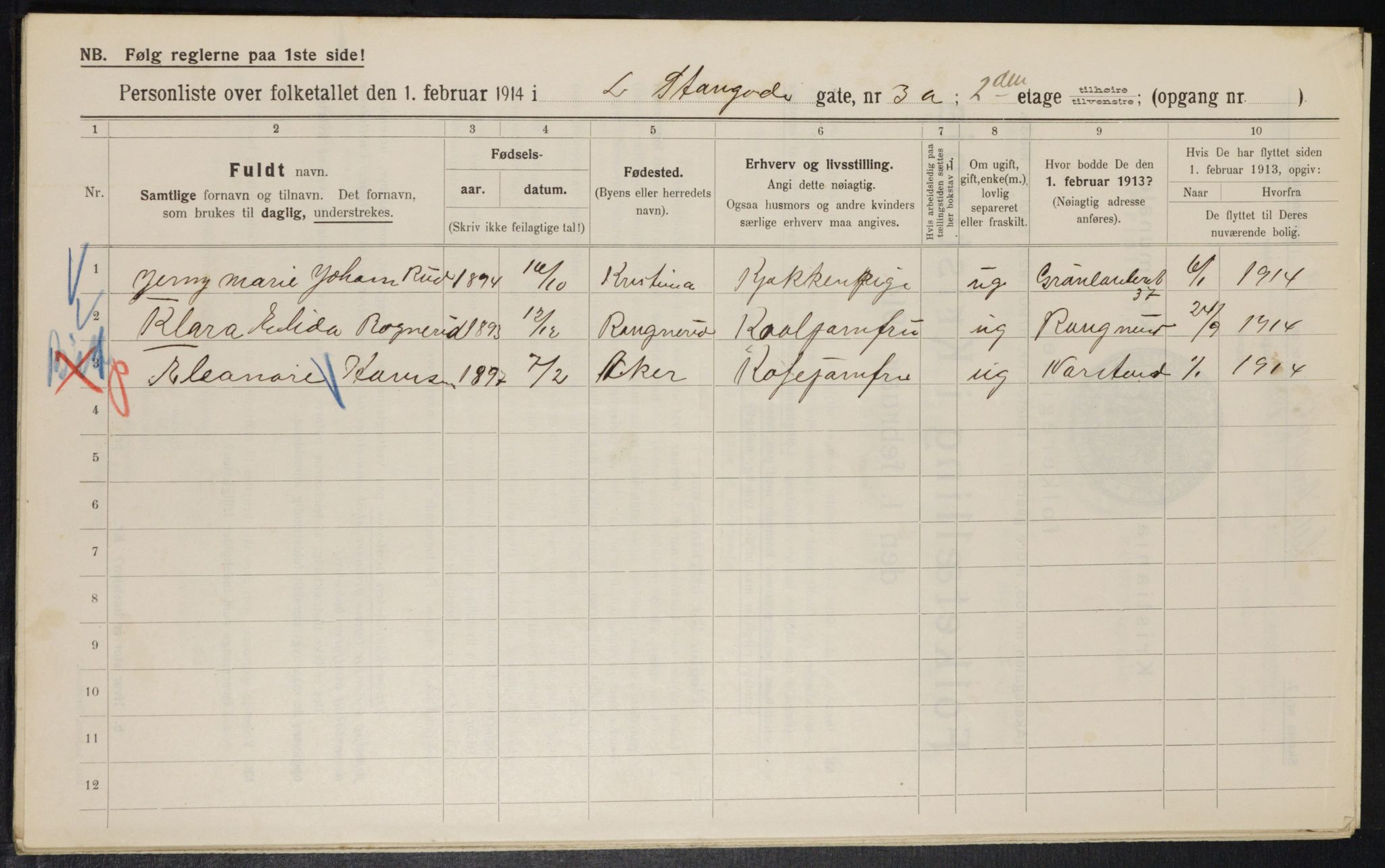 OBA, Municipal Census 1914 for Kristiania, 1914, p. 57500