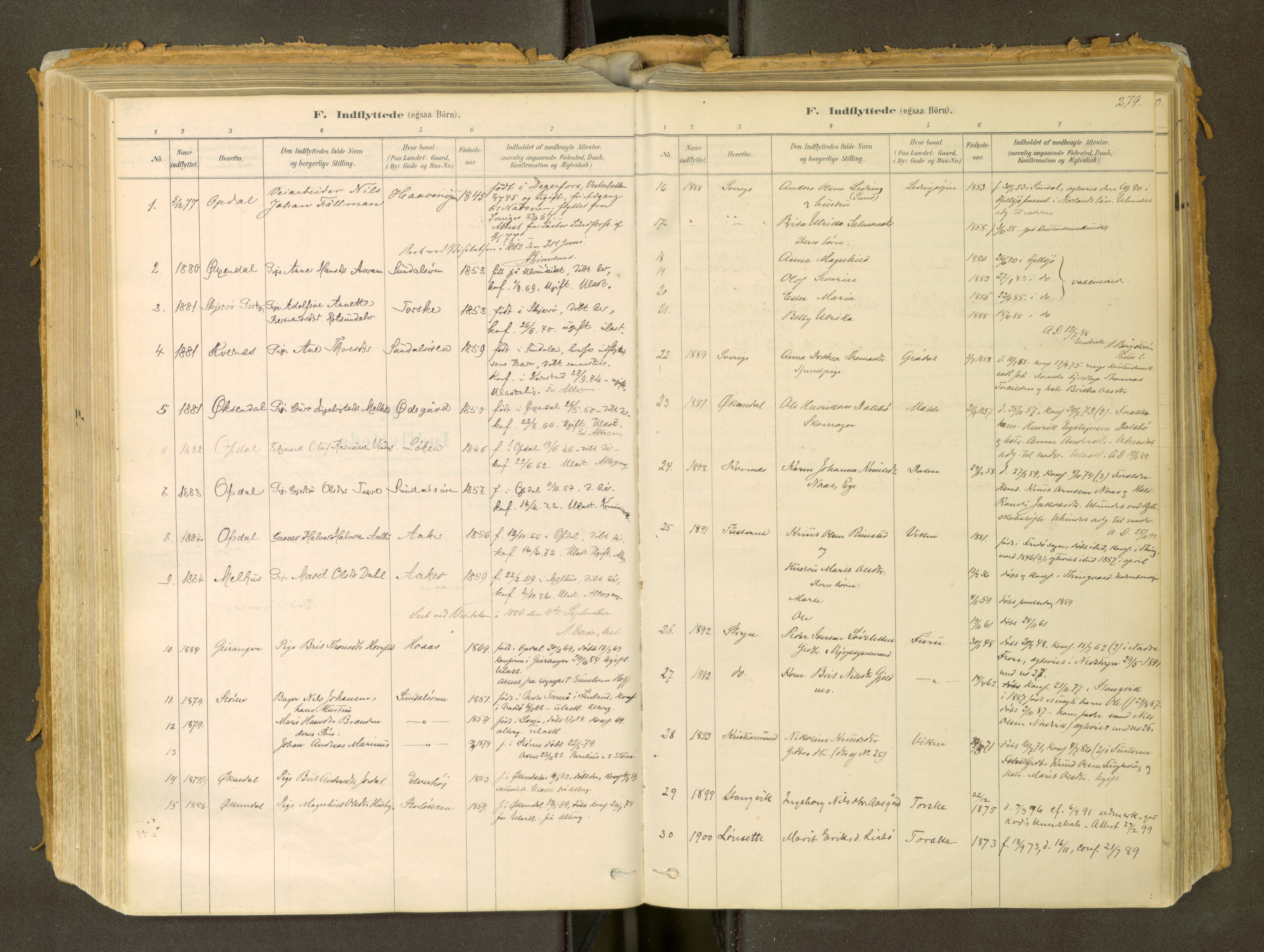 Sunndal sokneprestkontor, SAT/A-1085/1/I/I1/I1a: Parish register (official) no. 2, 1877-1914, p. 279