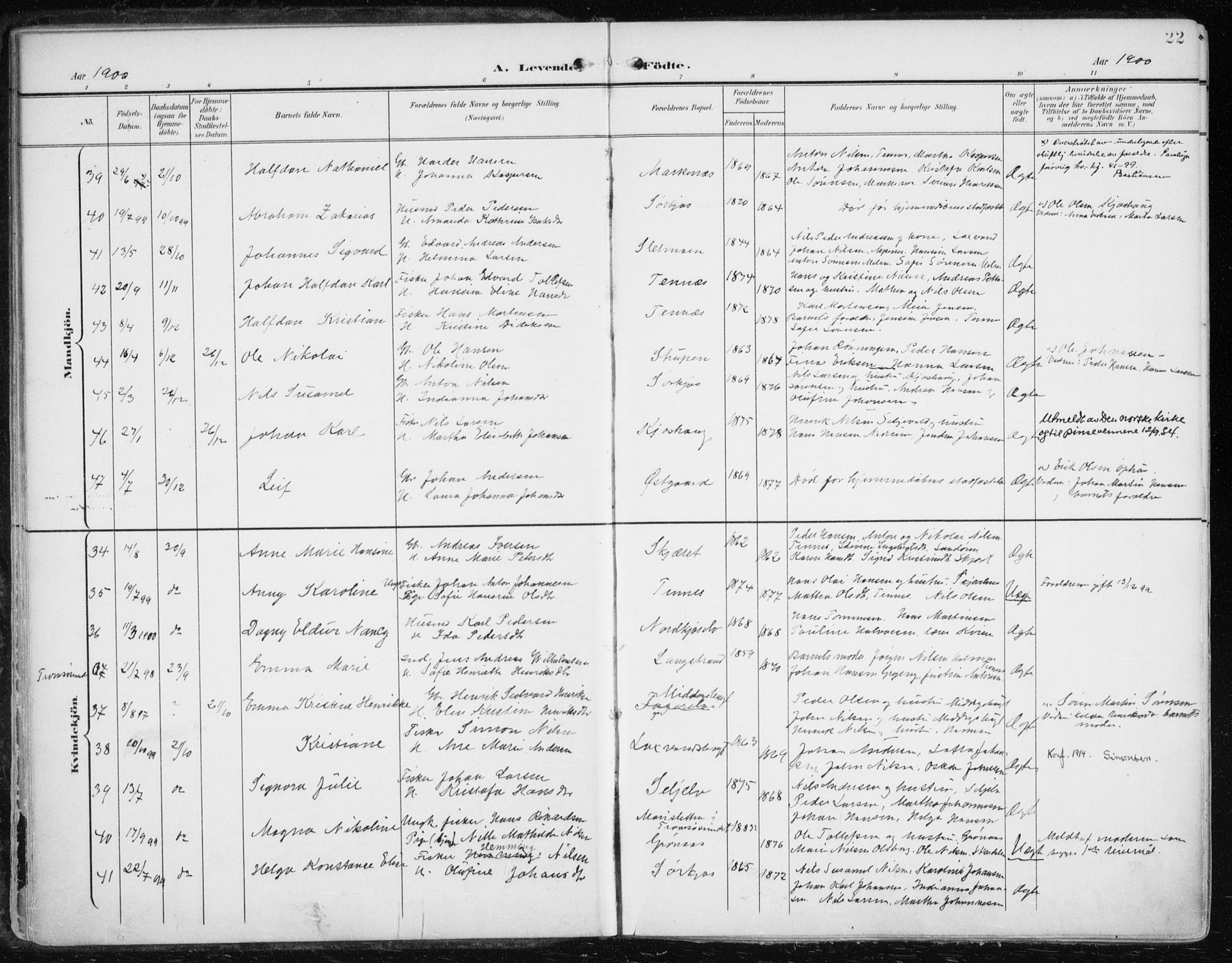 Balsfjord sokneprestembete, AV/SATØ-S-1303/G/Gaa/L0006kirke: Parish register (official) no. 6, 1897-1909, p. 22