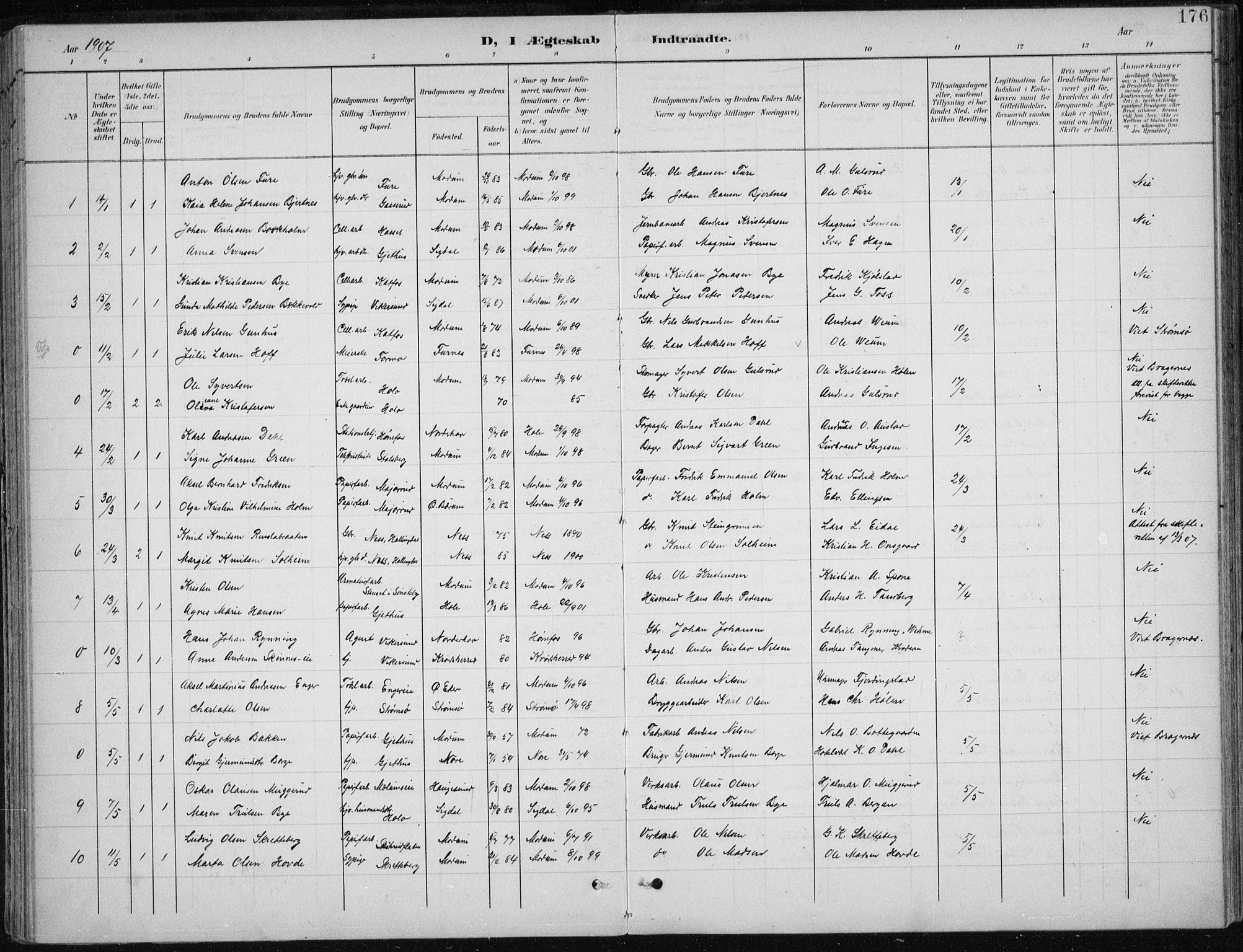 Modum kirkebøker, AV/SAKO-A-234/F/Fa/L0013: Parish register (official) no. 13, 1899-1907, p. 176