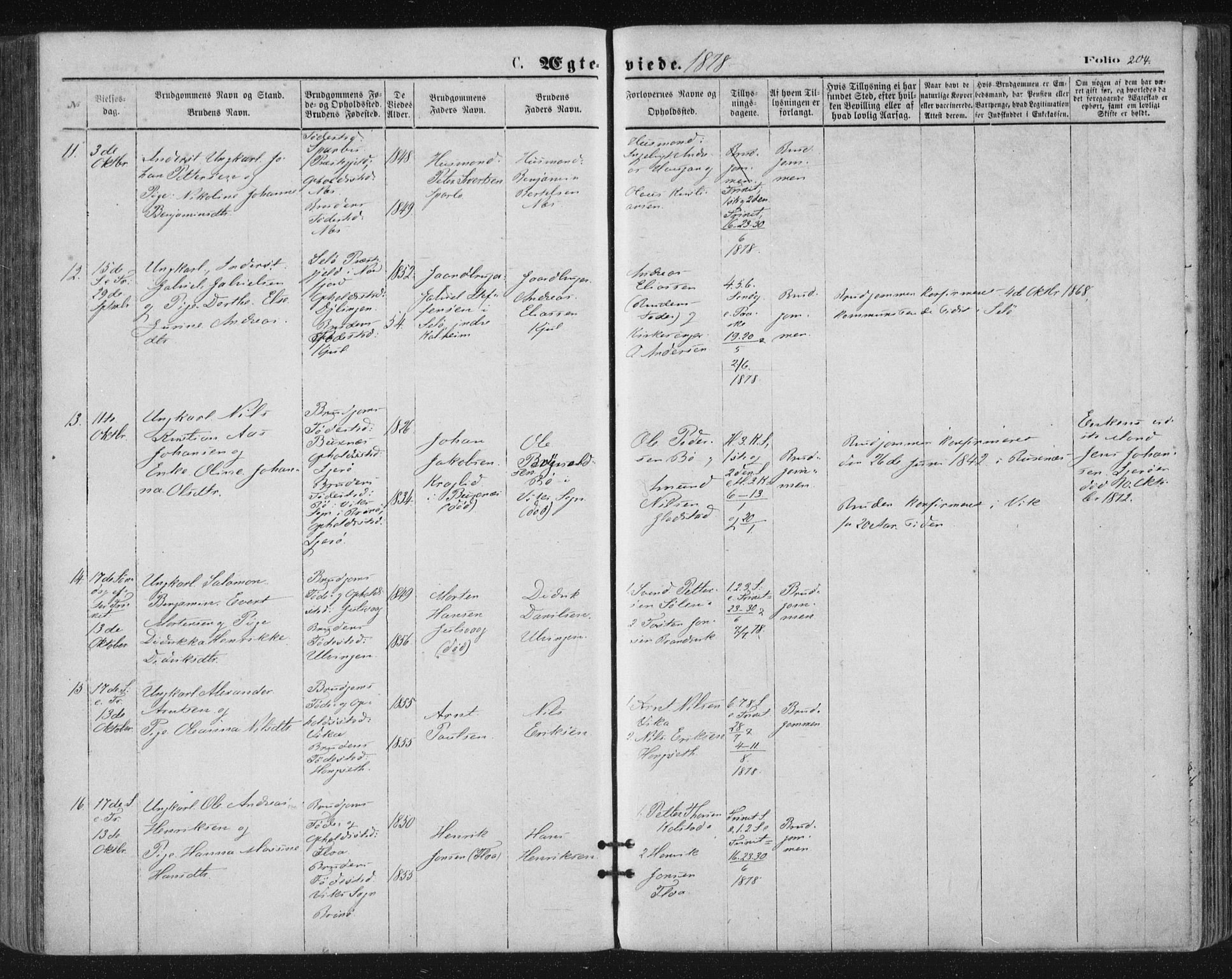 Ministerialprotokoller, klokkerbøker og fødselsregistre - Nordland, AV/SAT-A-1459/816/L0241: Parish register (official) no. 816A07, 1870-1885, p. 204