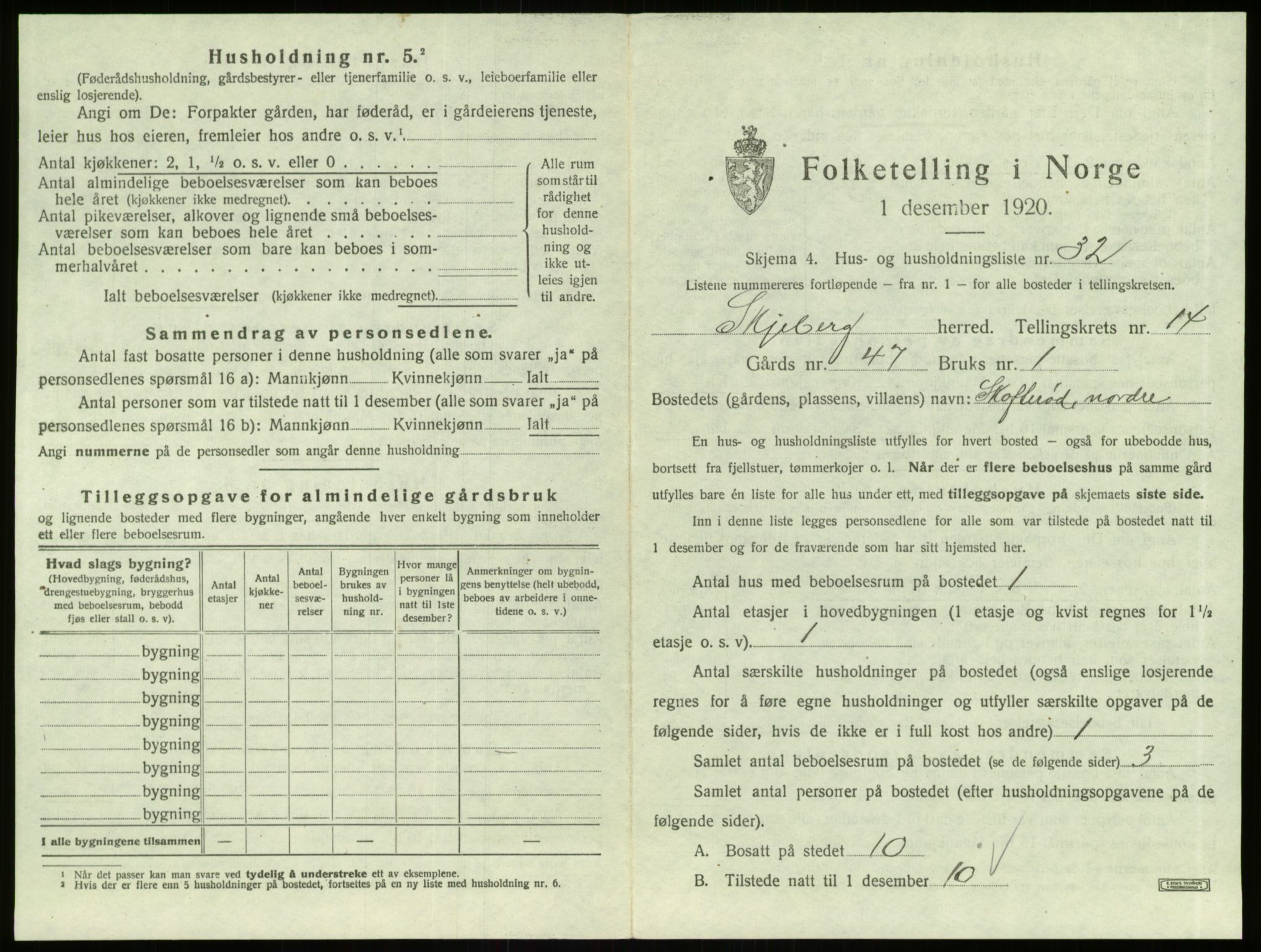 SAO, 1920 census for Skjeberg, 1920, p. 1986