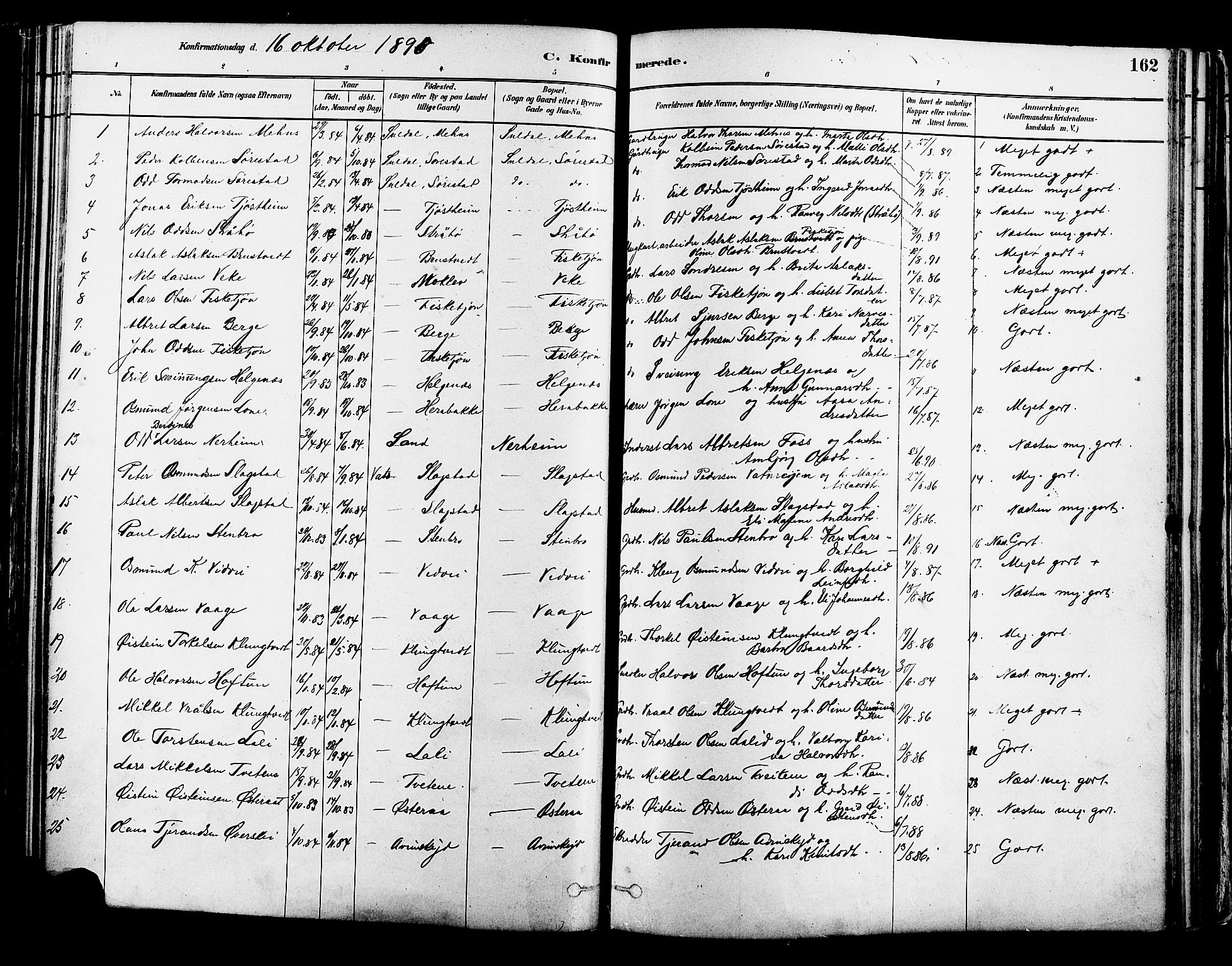 Suldal sokneprestkontor, AV/SAST-A-101845/01/IV/L0011: Parish register (official) no. A 11, 1878-1900, p. 162