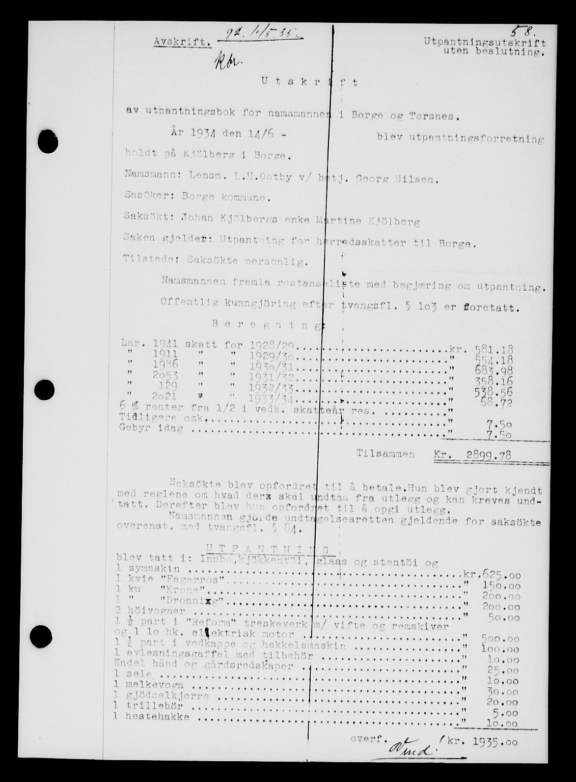 Tune sorenskriveri, SAO/A-10470/G/Gb/Gbb/L0004: Mortgage book no. II 20-24, 1933-1935, Deed date: 10.05.1935