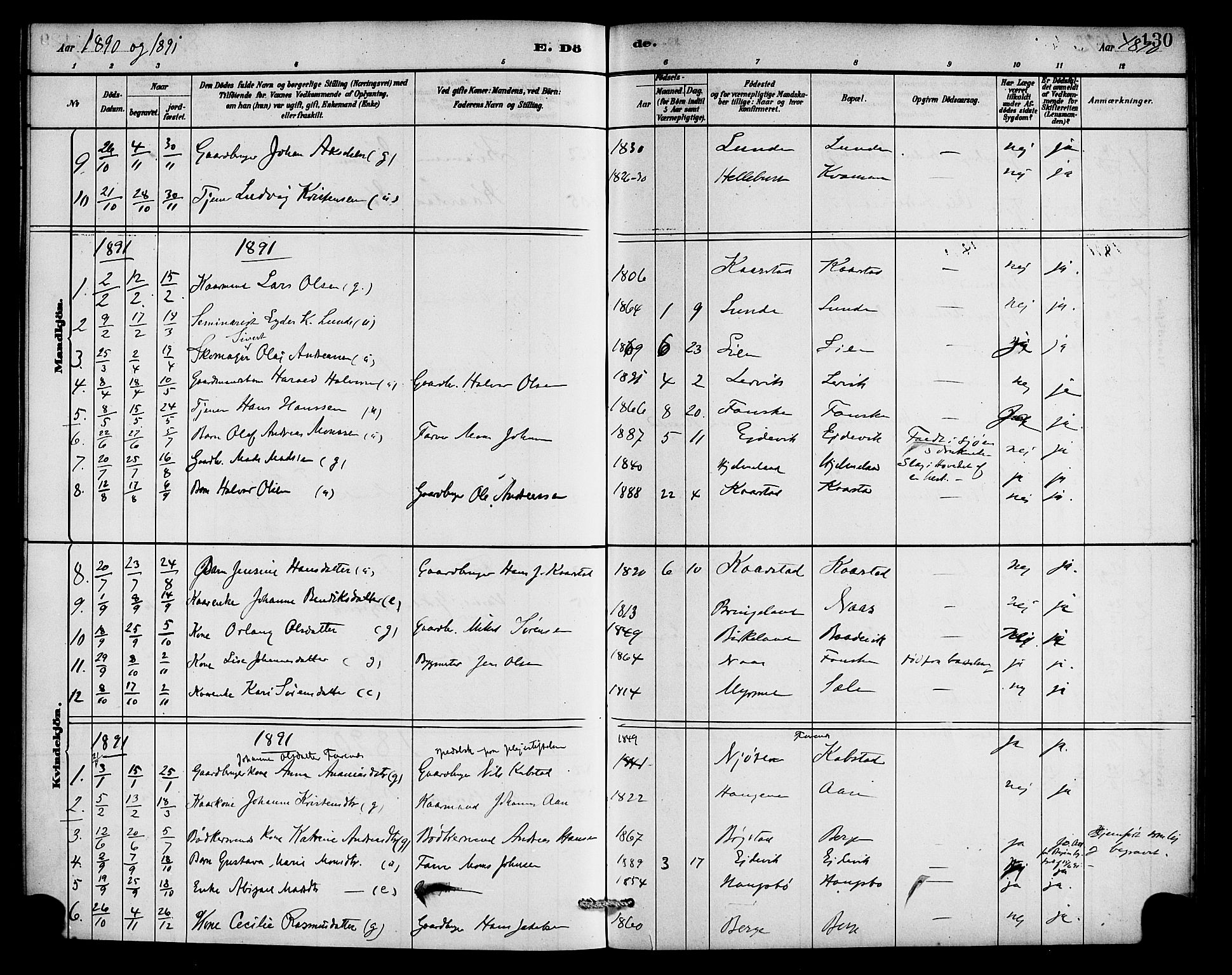 Gaular sokneprestembete, AV/SAB-A-80001/H/Haa: Parish register (official) no. C 1, 1882-1897, p. 130