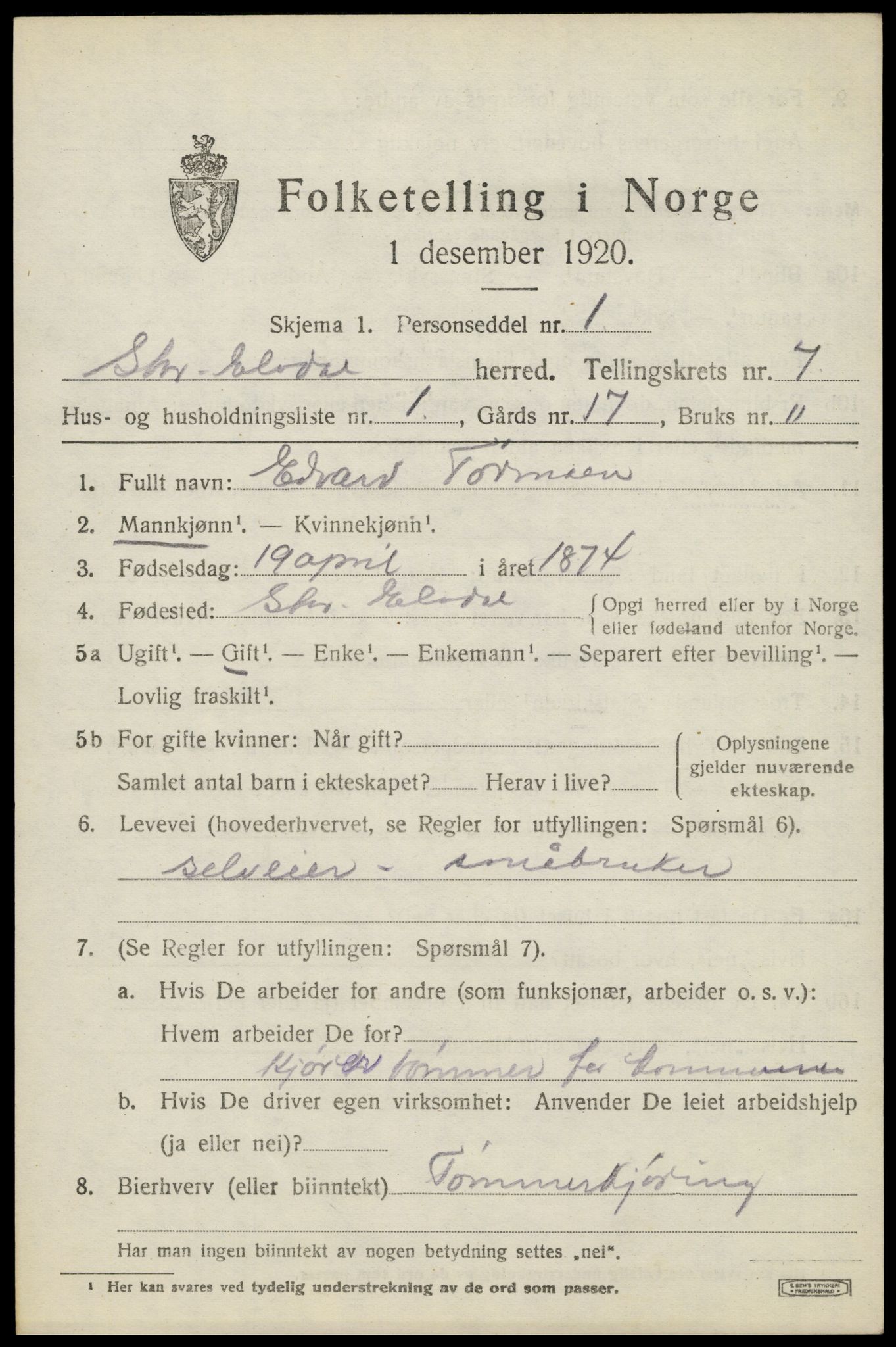 SAH, 1920 census for Stor-Elvdal, 1920, p. 5832