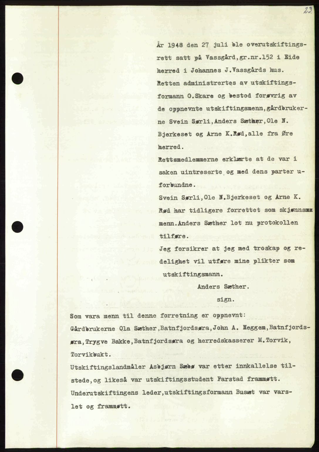 Nordmøre sorenskriveri, AV/SAT-A-4132/1/2/2Ca: Mortgage book no. A110, 1948-1949, Diary no: : 3354/1948