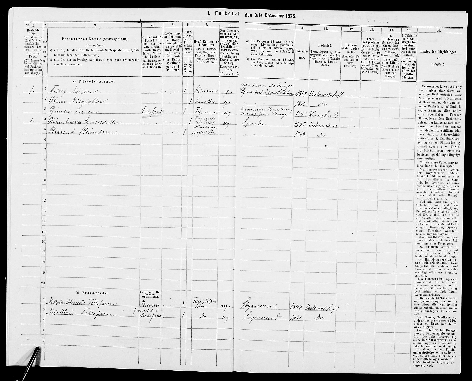 SAK, 1875 census for 0926L Vestre Moland/Vestre Moland, 1875, p. 659