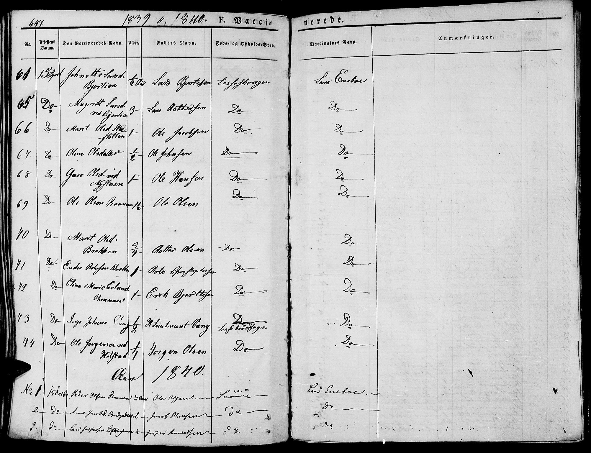Lesja prestekontor, SAH/PREST-068/H/Ha/Haa/L0005: Parish register (official) no. 5, 1830-1842, p. 647