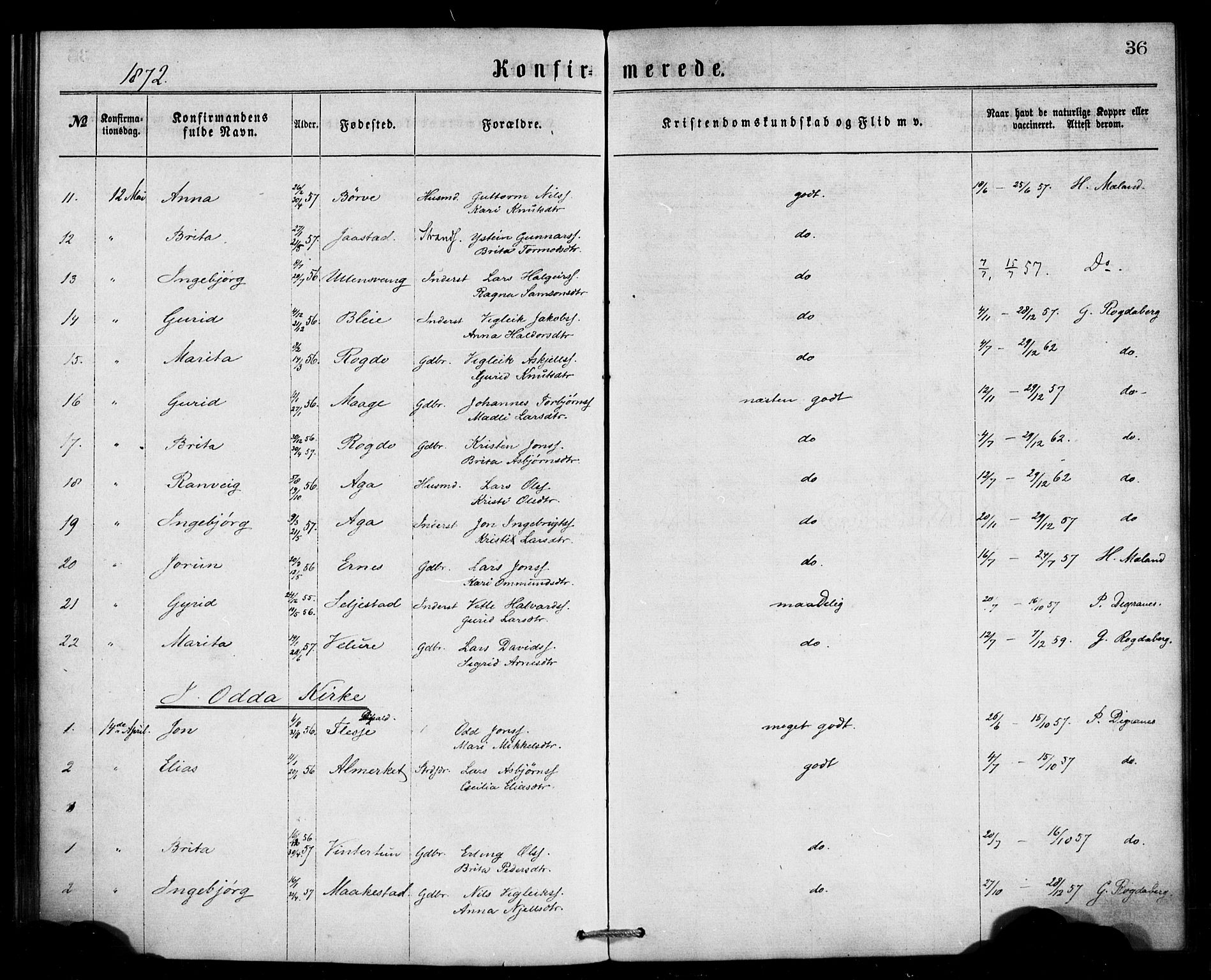 Ullensvang sokneprestembete, AV/SAB-A-78701/H/Haa: Parish register (official) no. A 13, 1867-1879, p. 36