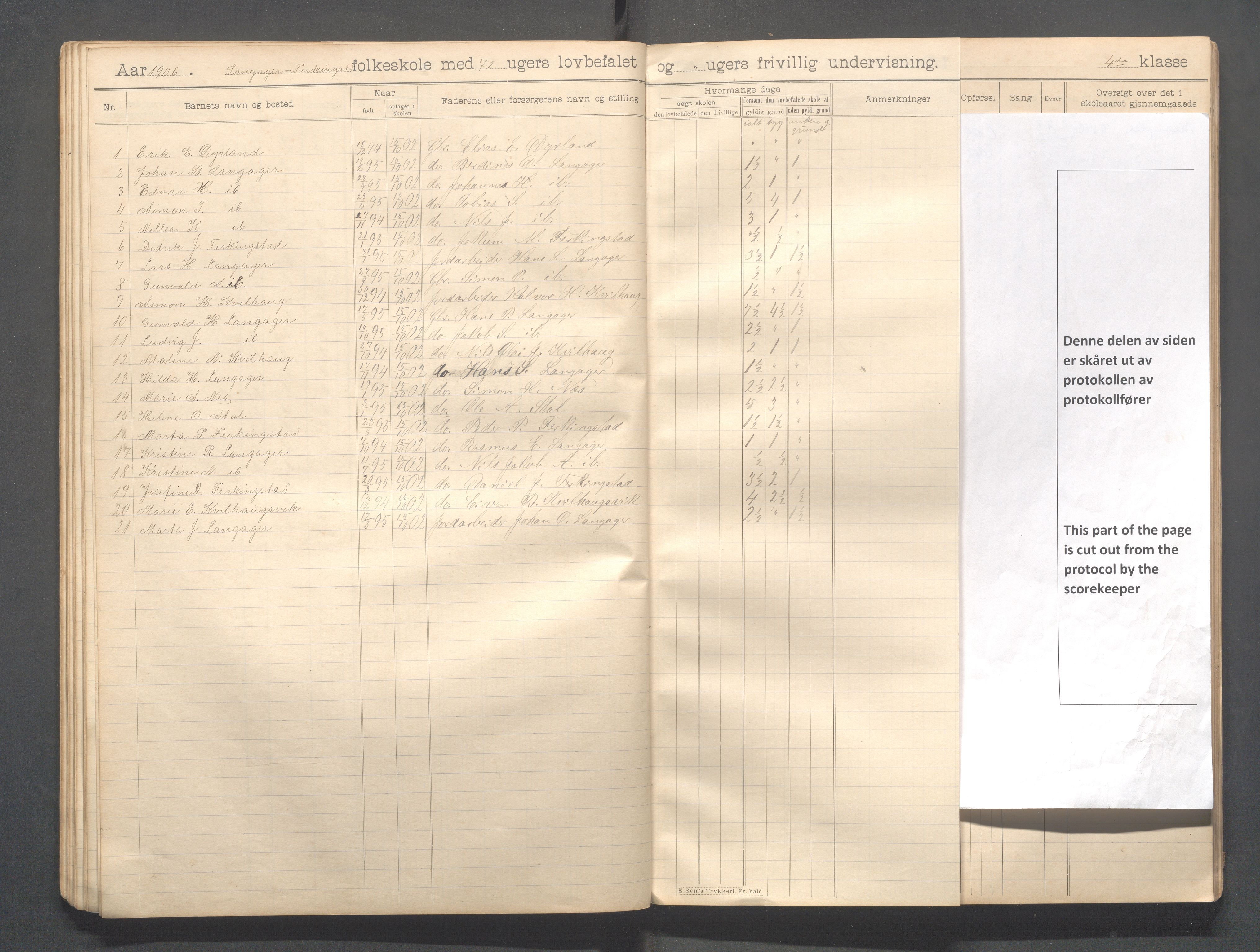 Skudenes kommune - Langåker - Ferkingstad skole, IKAR/A-303/H/L0002: Skoleprotokoll 1.-6. kl., 1903-1910, p. 41