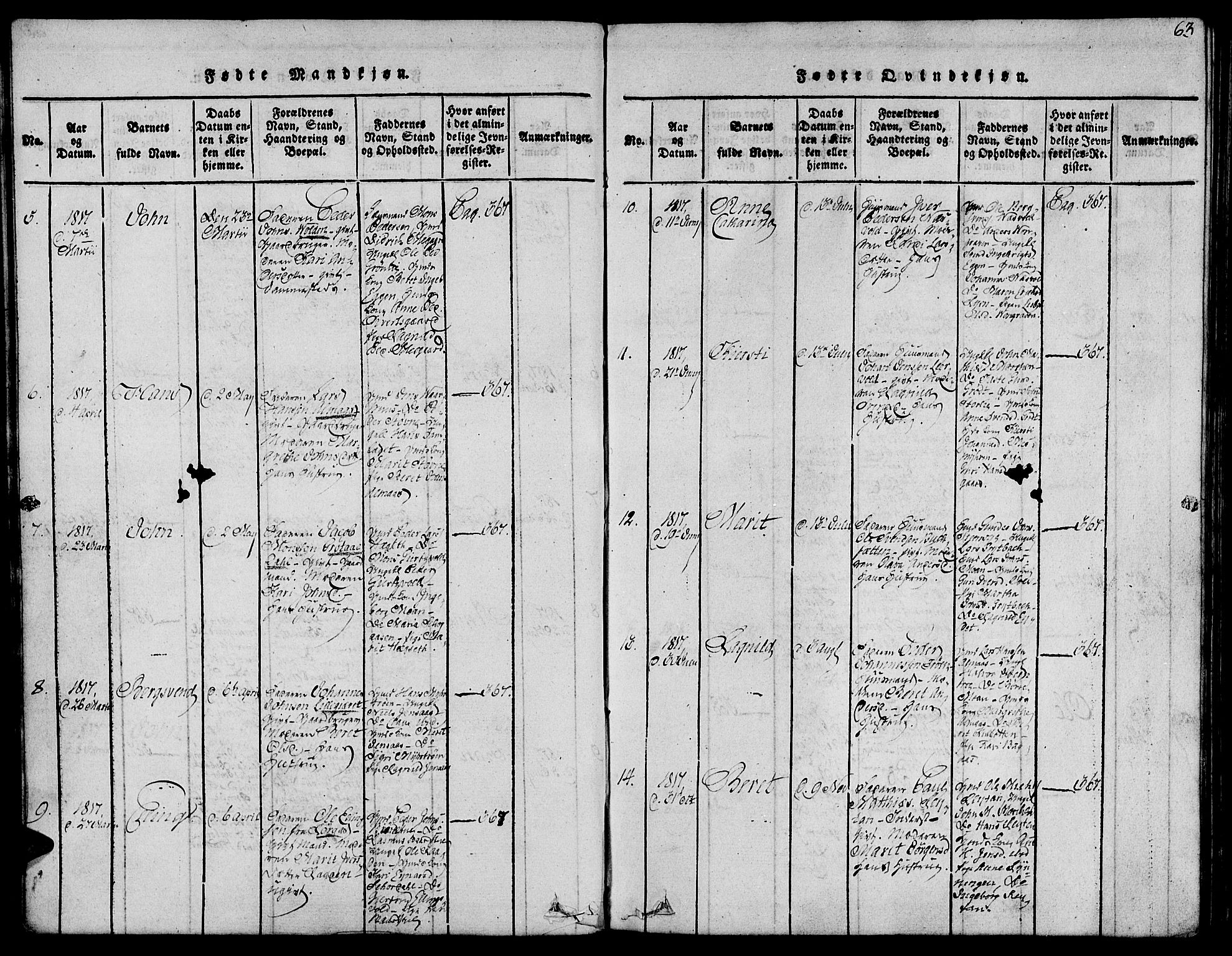 Ministerialprotokoller, klokkerbøker og fødselsregistre - Sør-Trøndelag, SAT/A-1456/685/L0956: Parish register (official) no. 685A03 /3, 1817-1829, p. 63