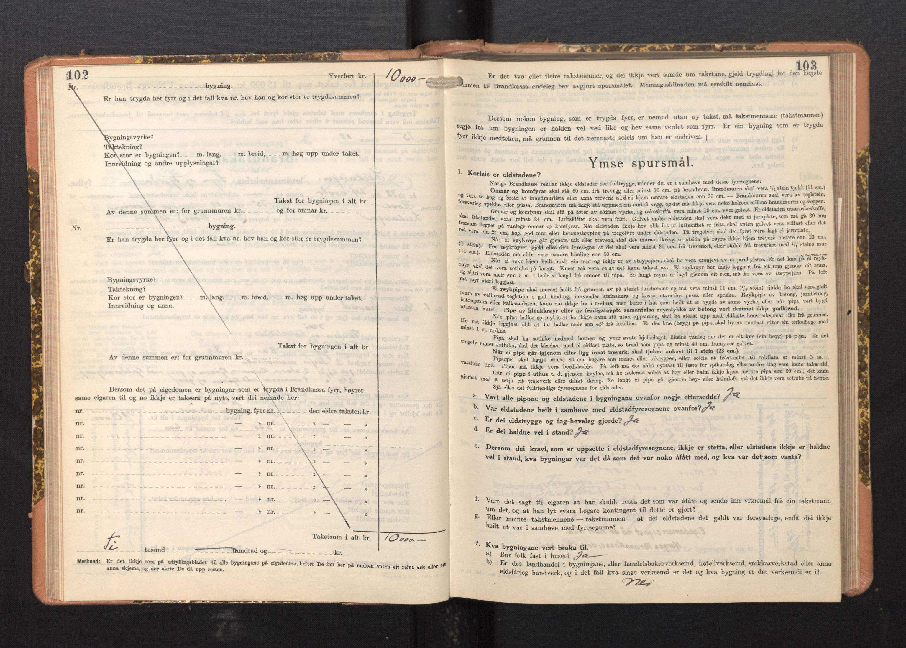 Lensmannen i Leikanger, AV/SAB-A-29201/0012/L0008: Branntakstprotokoll, skjematakst, 1937-1946, p. 102-103