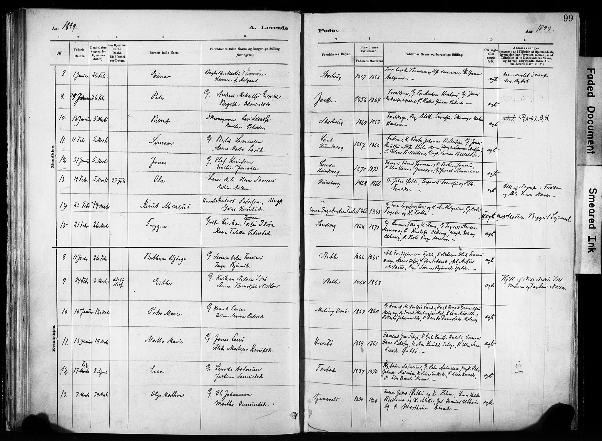 Hetland sokneprestkontor, SAST/A-101826/30/30BA/L0011: Parish register (official) no. A 11, 1884-1911, p. 99
