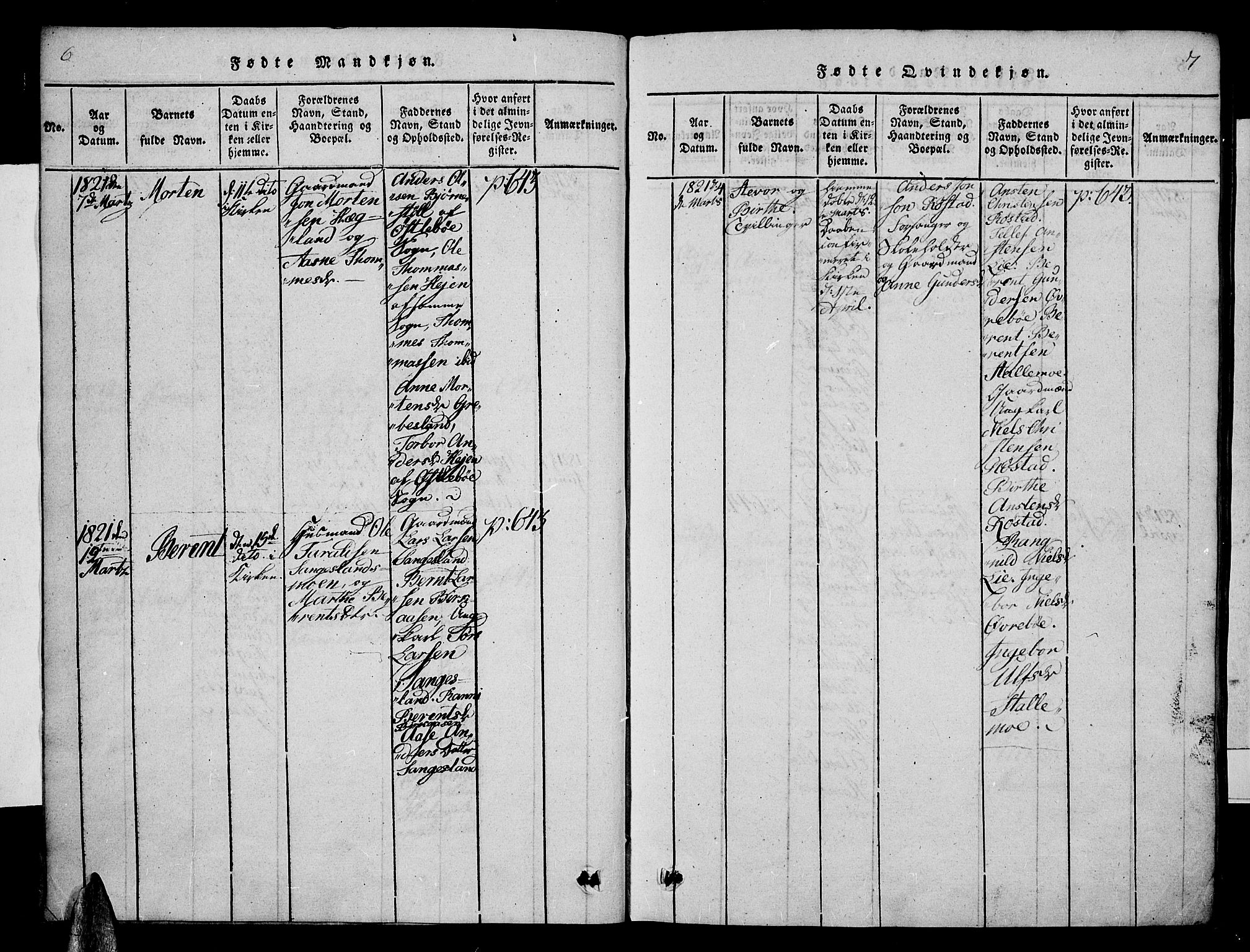 Vennesla sokneprestkontor, SAK/1111-0045/Fa/Fac/L0003: Parish register (official) no. A 3, 1820-1834, p. 6-7