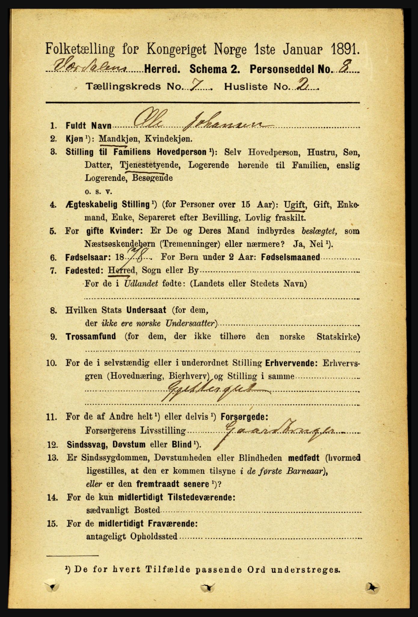 RA, 1891 census for 1721 Verdal, 1891, p. 3997