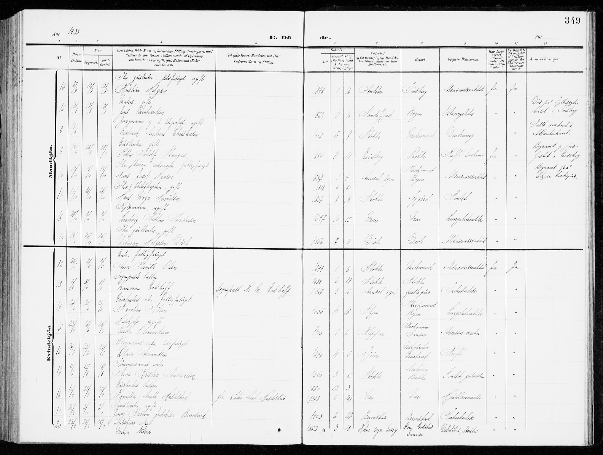 Stokke kirkebøker, AV/SAKO-A-320/G/Ga/L0001: Parish register (copy) no. I 1, 1904-1940, p. 349