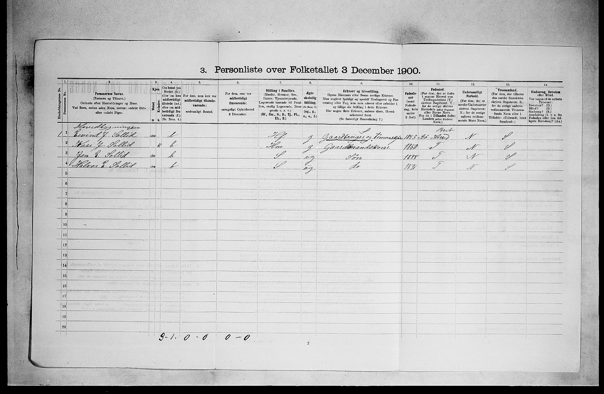SAKO, 1900 census for Nissedal, 1900, p. 258