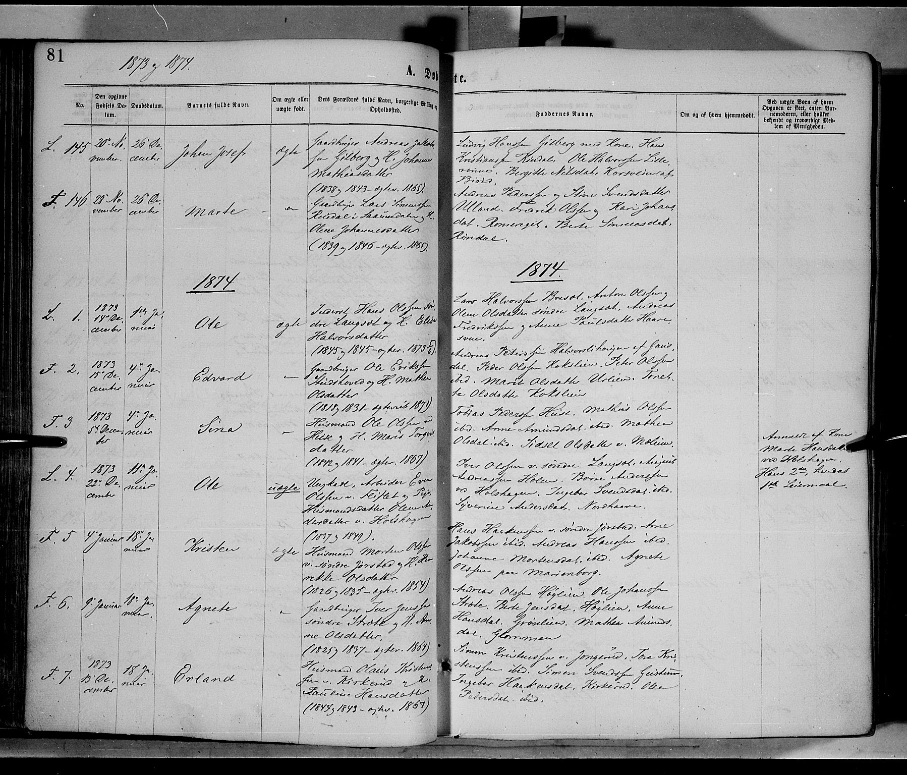 Fåberg prestekontor, AV/SAH-PREST-086/H/Ha/Haa/L0007: Parish register (official) no. 7, 1868-1878, p. 81