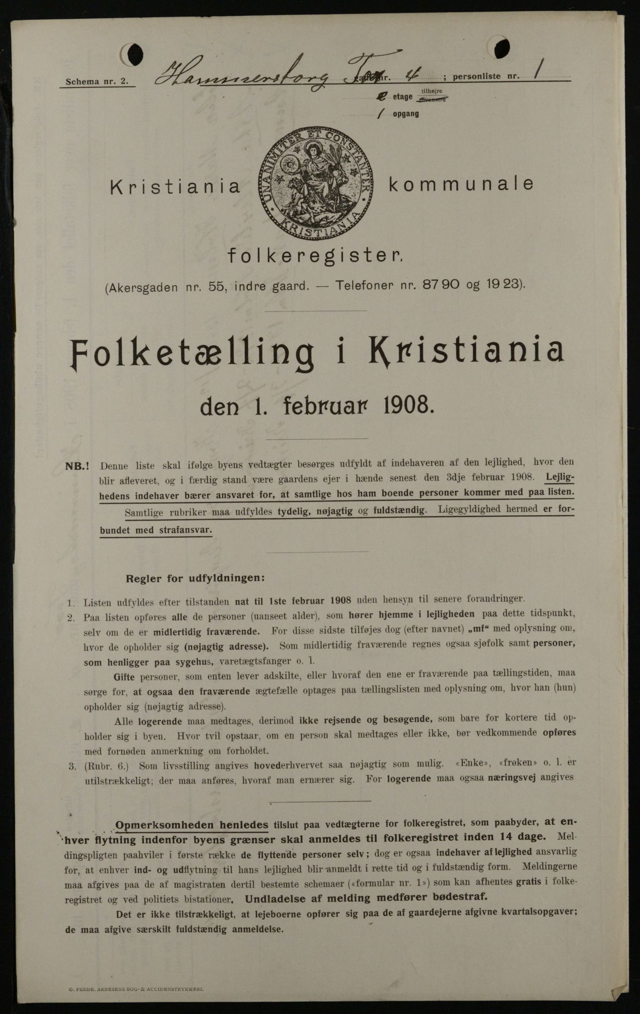 OBA, Municipal Census 1908 for Kristiania, 1908, p. 31014