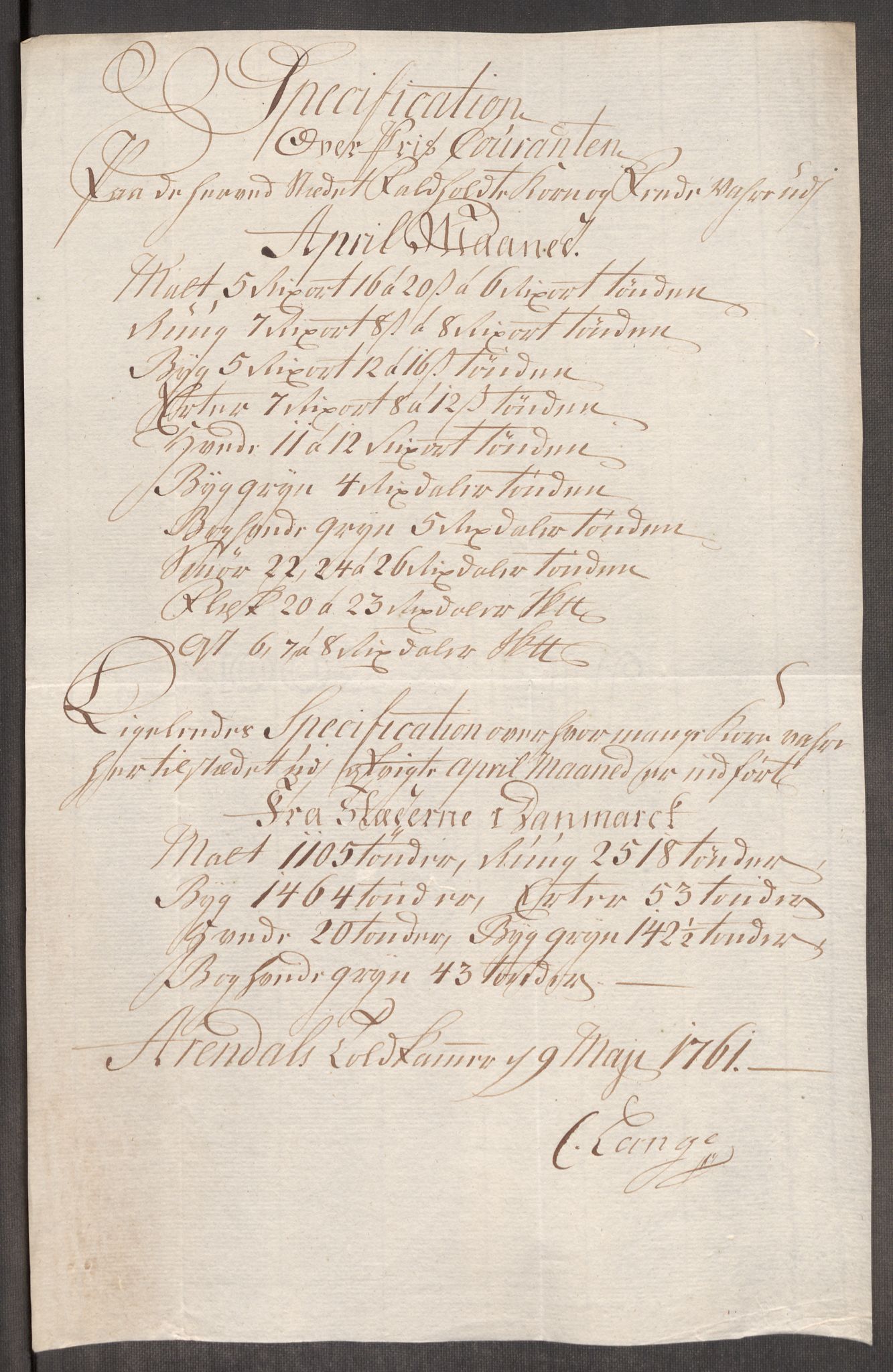 Rentekammeret inntil 1814, Realistisk ordnet avdeling, AV/RA-EA-4070/Oe/L0007: [Ø1]: Priskuranter, 1761-1763, p. 232