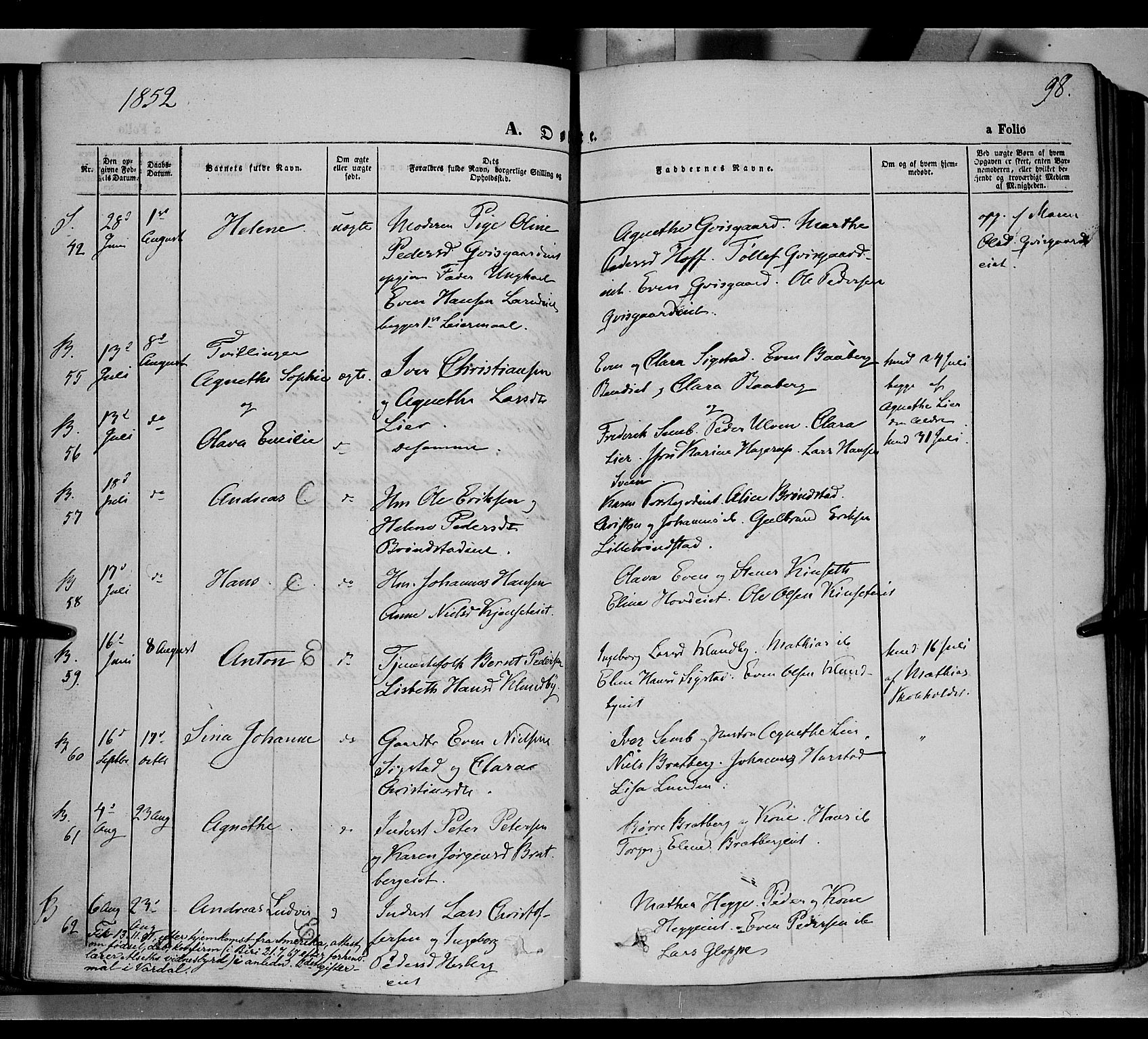 Biri prestekontor, SAH/PREST-096/H/Ha/Haa/L0005: Parish register (official) no. 5, 1843-1854, p. 98