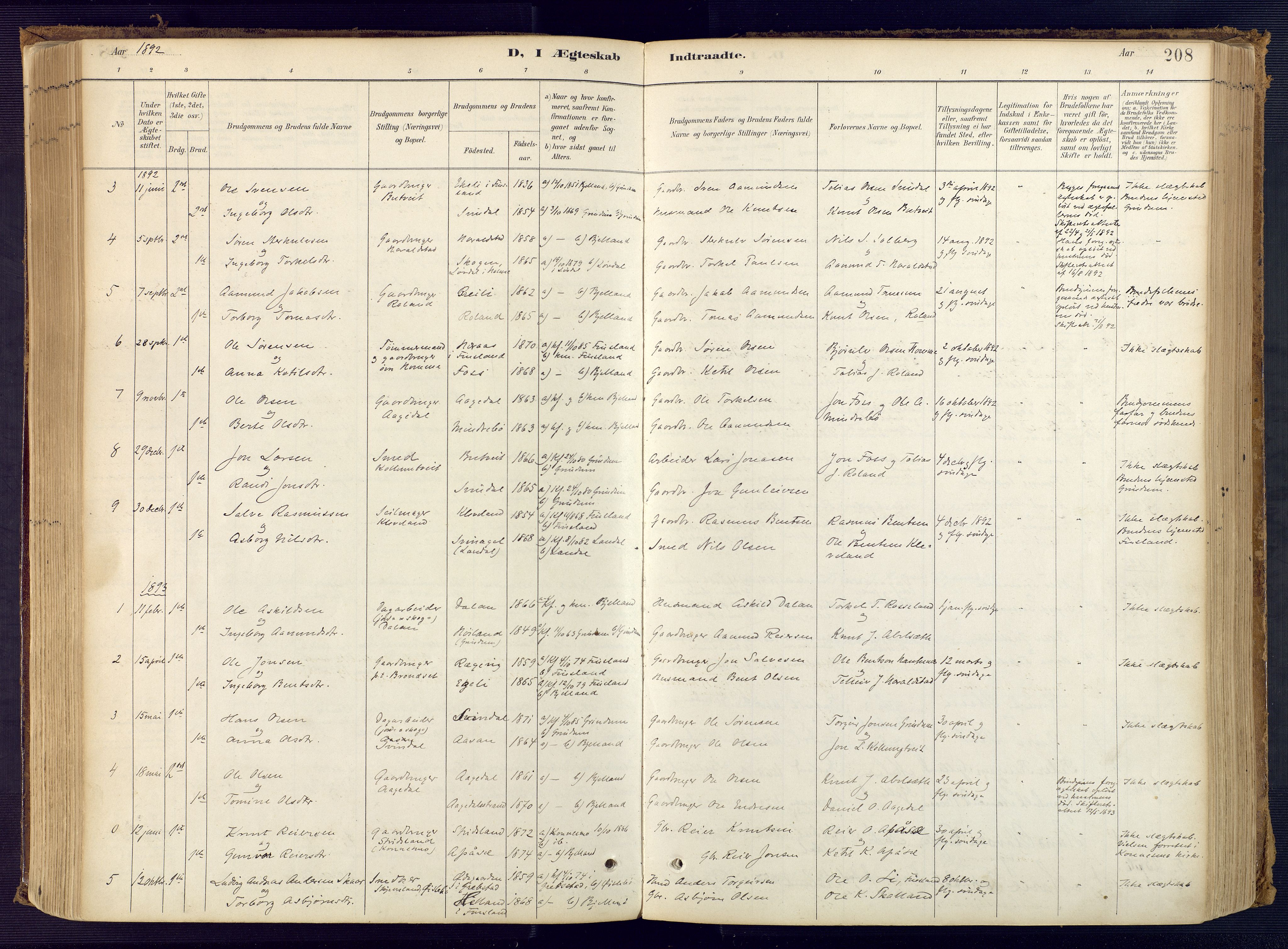 Bjelland sokneprestkontor, SAK/1111-0005/F/Fa/Faa/L0004: Parish register (official) no. A 4, 1887-1923, p. 208
